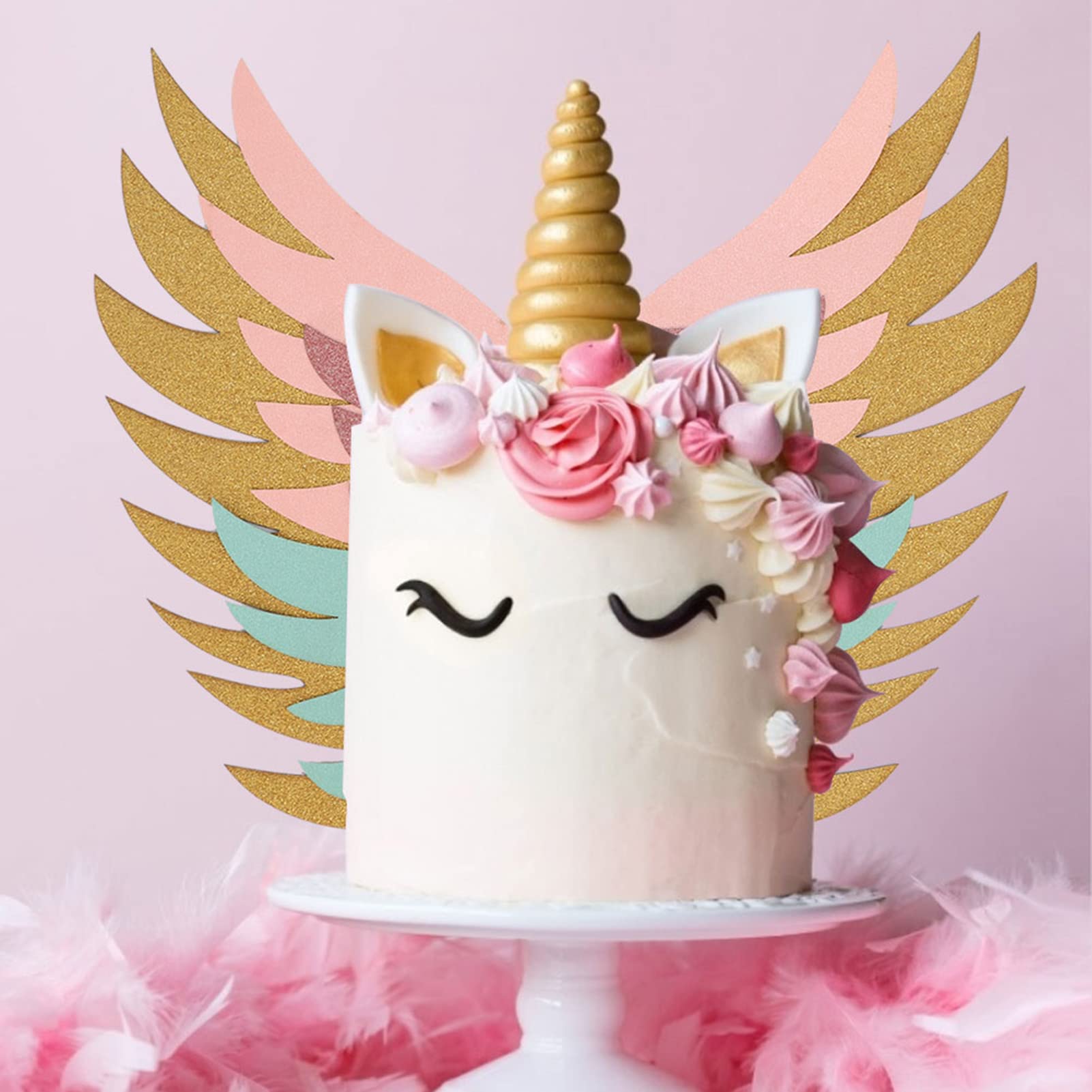 Wing Shaped Cake Topper Set - Beautiful Unique Personalized Happy Birthday Cake Decorations for Weddings & Birthdays | Elegant Cake Insert Ornament for Party Celebrations & Special Occasions