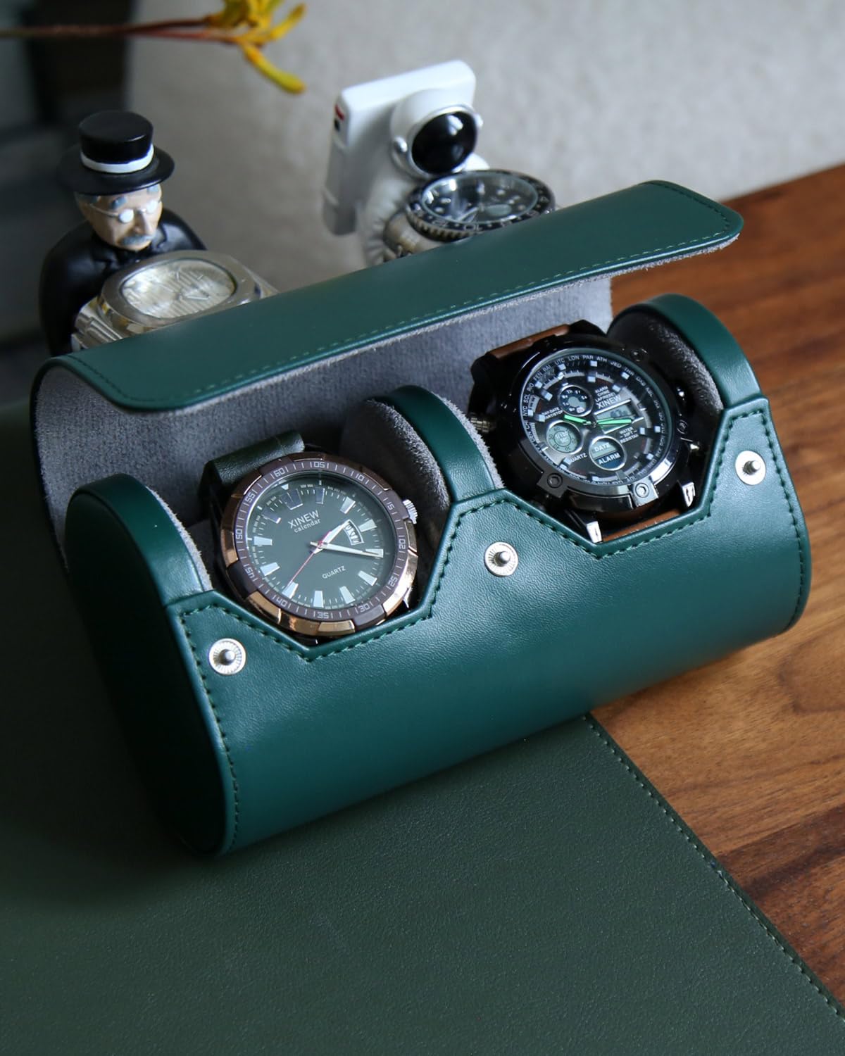 Premium 2 Slot Watch Roll Travel Case for Men & Women - Soft Suede Lining Watch Storage Organizer Holder for Luxury Watches (Green) - Perfect for Business Travel, Watch Collection Display & Gift Giving