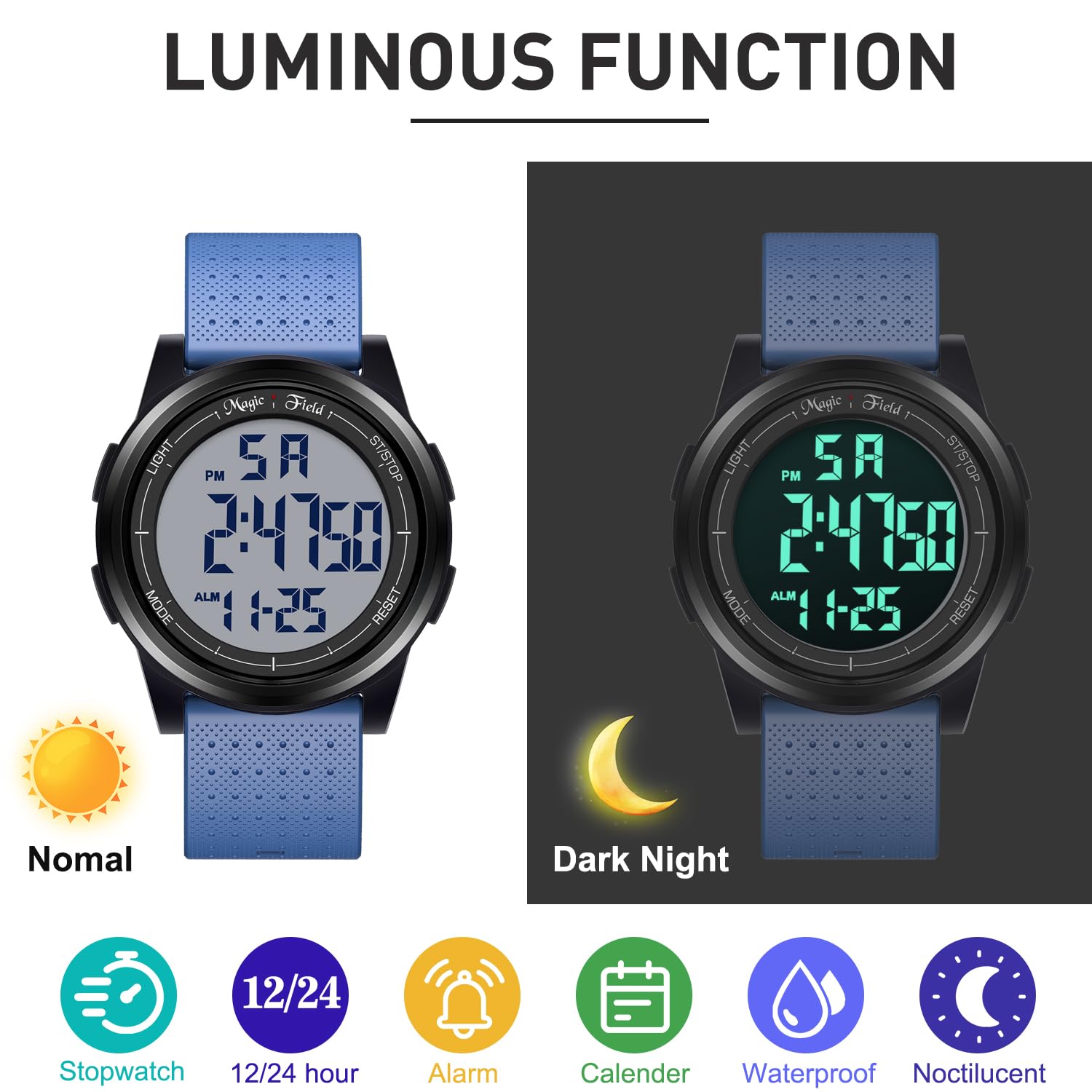 ManChDa Digital Sports Watch for Women & Men - Waterproof, Blue Rubber Strap with White Dial - Perfect for Running, Swimming & Outdoor Activities