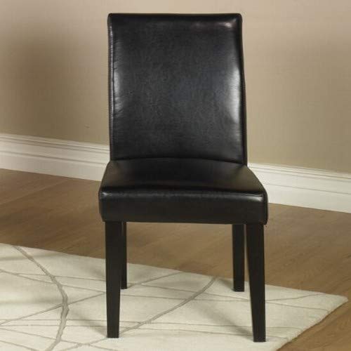 Armen Living High Back Leather Dining Chairs - Set of 2, Black Genuine Leather, Modern Comfortable Kitchen & Dining Room Seating for Home, Restaurant, or Office Use