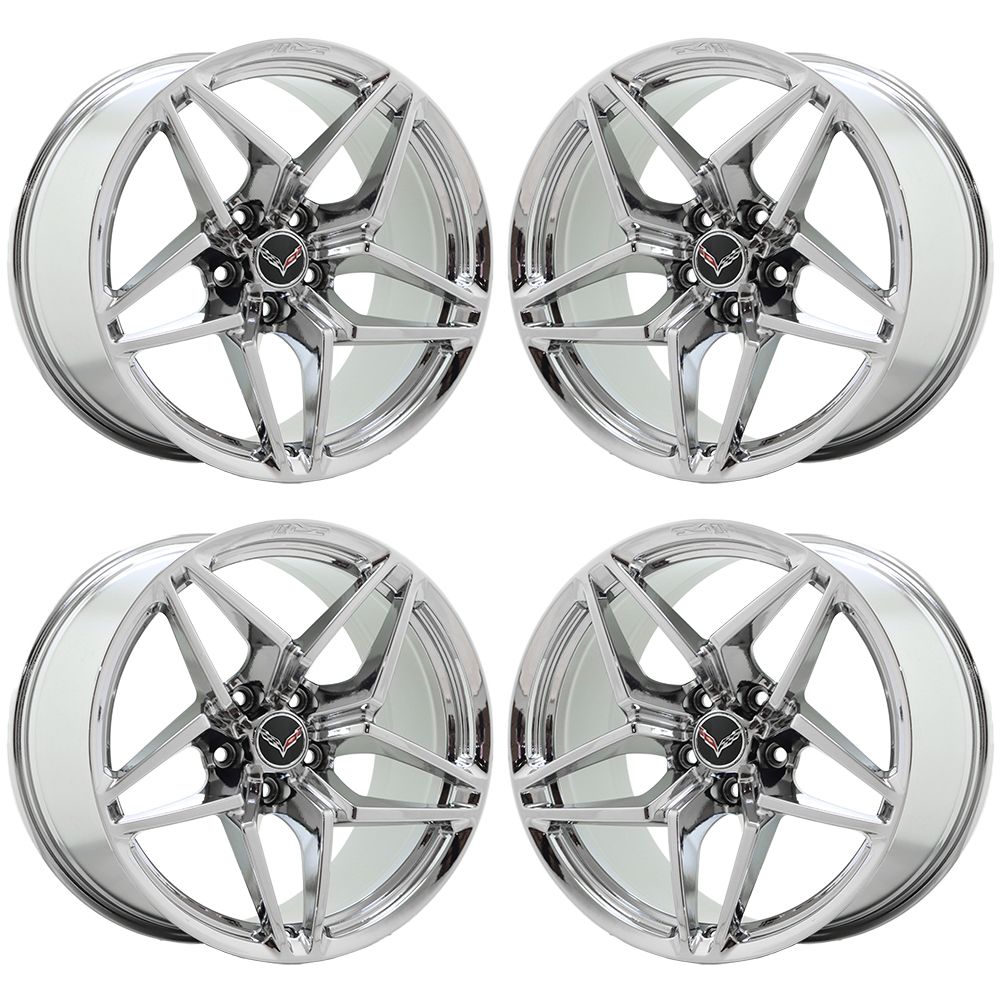 19-20 Corvette C7 ZR1 Z06 Grand Sport Chrome Wheels OEM Set 5926 5930 - Direct Exchange Replacement for Enhanced Performance & Style - Perfect for Racing, Car Shows & Custom Upgrades
