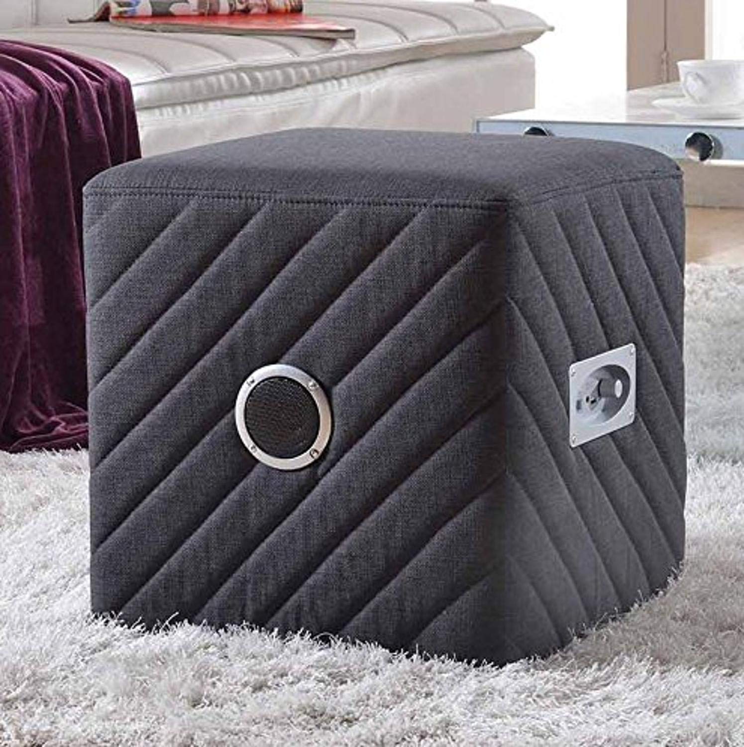 Kacey Portable Bluetooth Speaker Ottoman Foot Rest - Modern Upholstered Linen with Premium Sound System & Easy Controls - Grey | Perfect for Living Room, Bedroom & Office Relaxation