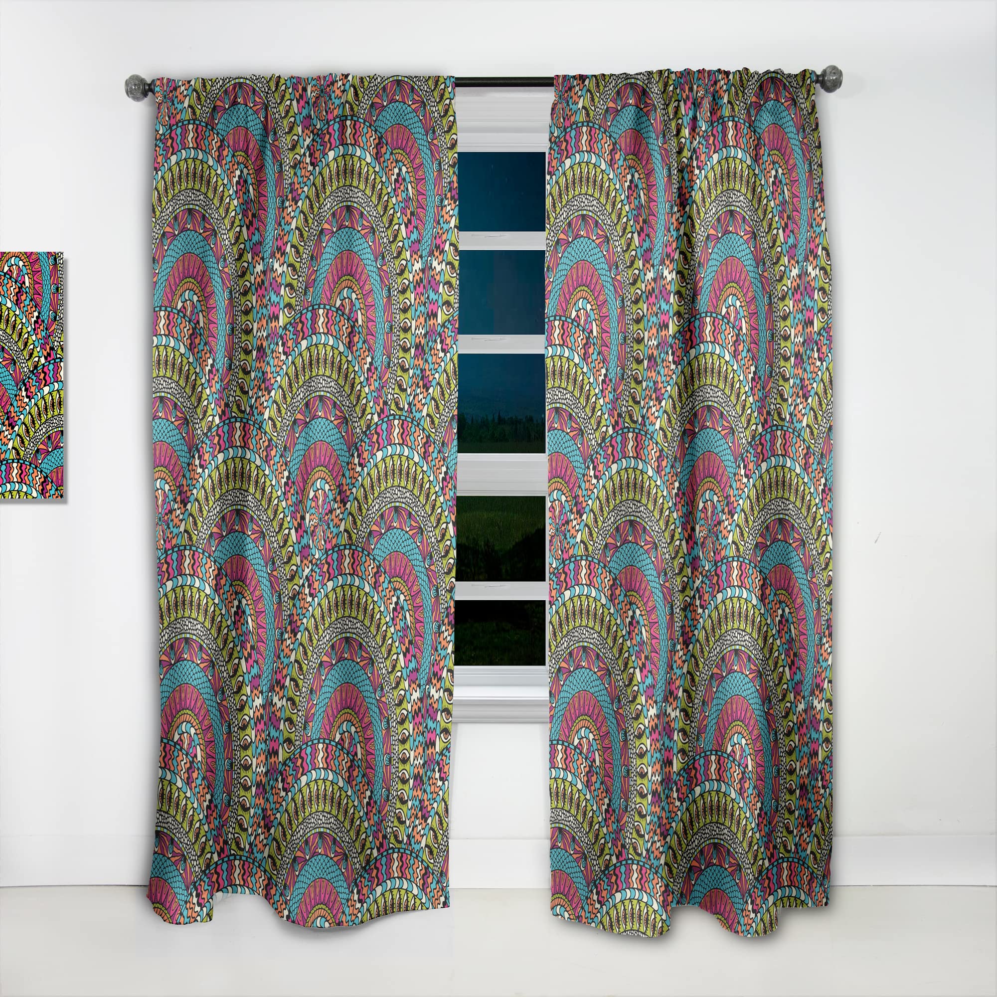 Ethnic Round Ornament Thermal Insulated Curtains - 52x120 Inch Single Panel for Bedroom & Living Room - Energy Saving Window Treatment for Home Decor