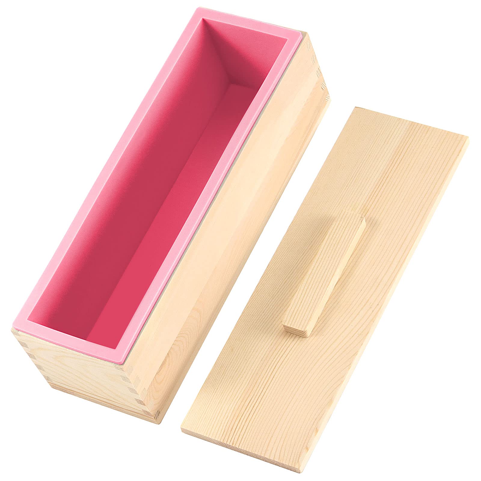ZOENHOU 3-Piece 42 oz Pink Silicone Soap Molds Kit - Flexible Rectangular DIY Soap Making Supplies with Wooden Box for Handmade Bath & Body Products - Perfect for Home Crafting, Gift Making & Small Business Soap Production