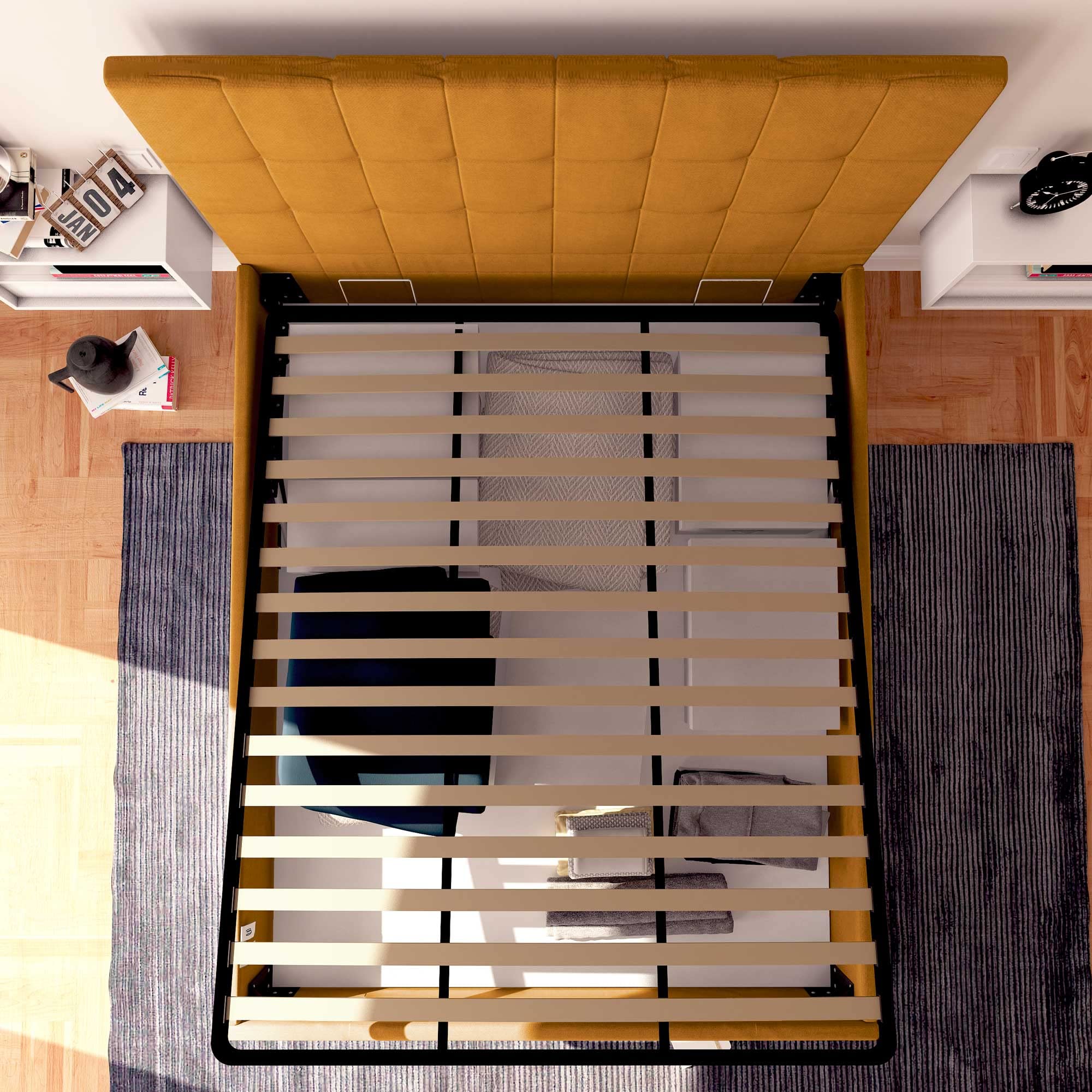 Baldiflex Dublin Fabric King Size Bed Frame with Slatted Base and Storage, 160x200cm, Elegant Mango Headboard - Perfect for Master Bedrooms and Guest Rooms