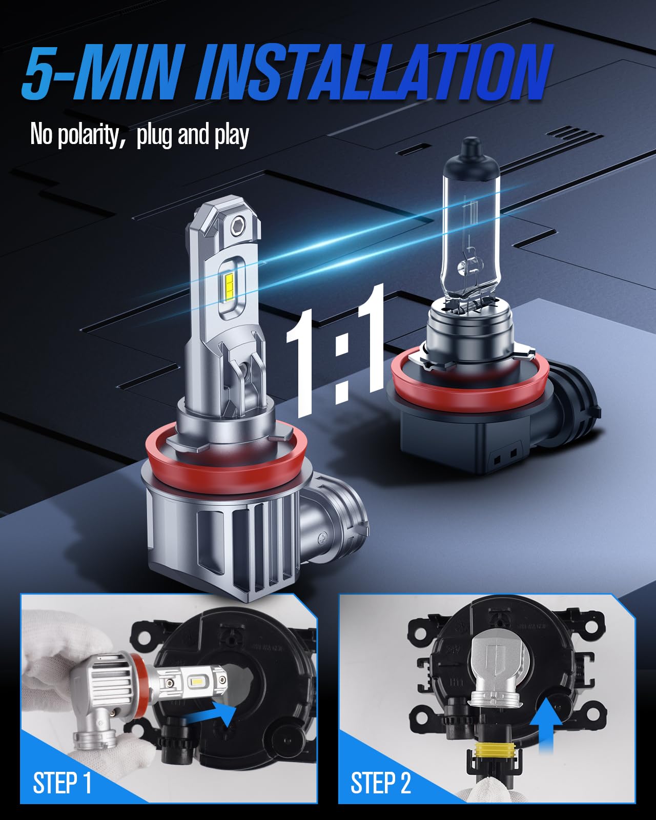 H11 H8 H16 LED Fog Light Bulbs 6000K White - 16000 Lumens 3570 Chips DRL Replacement for Cars & Trucks - Plug and Play Non-Polarity - Pack of 2 - Perfect for Night Driving & Off-Road Adventures