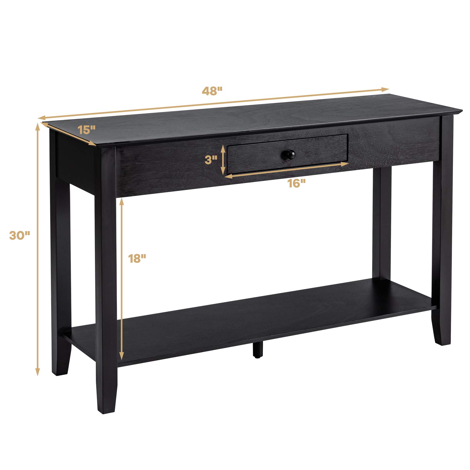 Giantex 2-Tier Wooden Console Table with Drawer & Storage Shelf - Entryway Sofa Table for Hallway, Living Room, Bedroom - Multifunctional Display Platform (Black) | Perfect for Small Space Organization & Home Decor