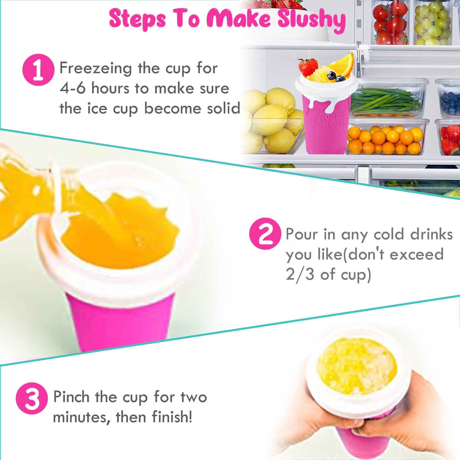 17oz/500ml Double Layer Slushie Maker Cup - Quick Frozen Magic Cup for Homemade Slushies, Perfect Birthday Gift for Kids & Teens (Rose) | Great for Summer Parties, Backyard BBQs & Family Fun