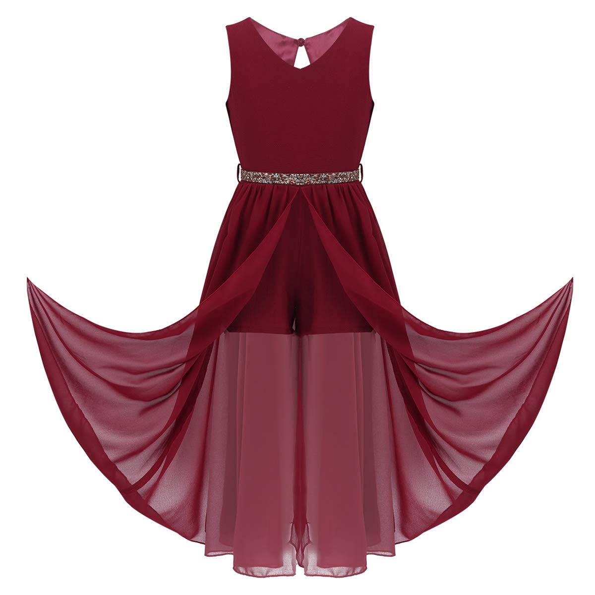 ACSUSS Girls V-Neck Chiffon Flower Girl Dress - Elegant Wedding Bridesmaid Ball Gown for Special Occasions, Birthday Parties & Photo Shoots