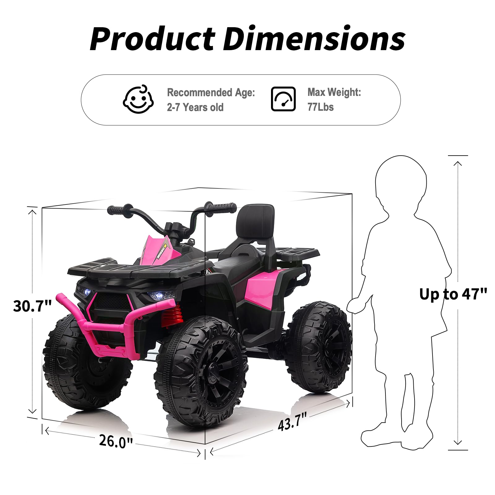 24V Kids ATV 4 Wheeler Ride-On Toy Car - 400W Powerful Motor, 2 Seater for Big Kids (Rose Pink) | Perfect for Outdoor Adventures, Backyard Play & Off-Road Fun