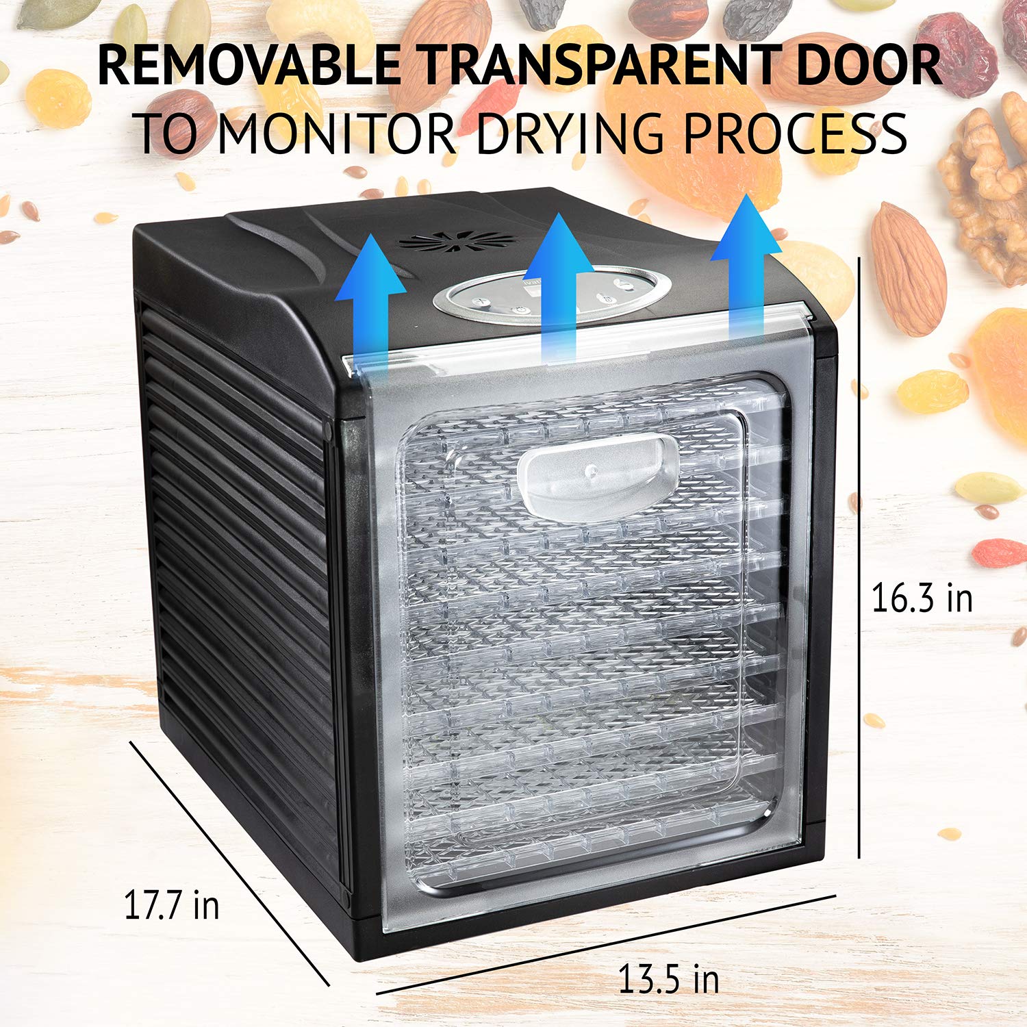 Ivation 9-Tray Digital Food Dehydrator | 600W Countertop Drying Machine with Adjustable Temperature & Timer | Perfect for Beef Jerky, Fruits, Vegetables & Nuts | Ideal for Home Kitchen, Camping & Healthy Snack Preparation