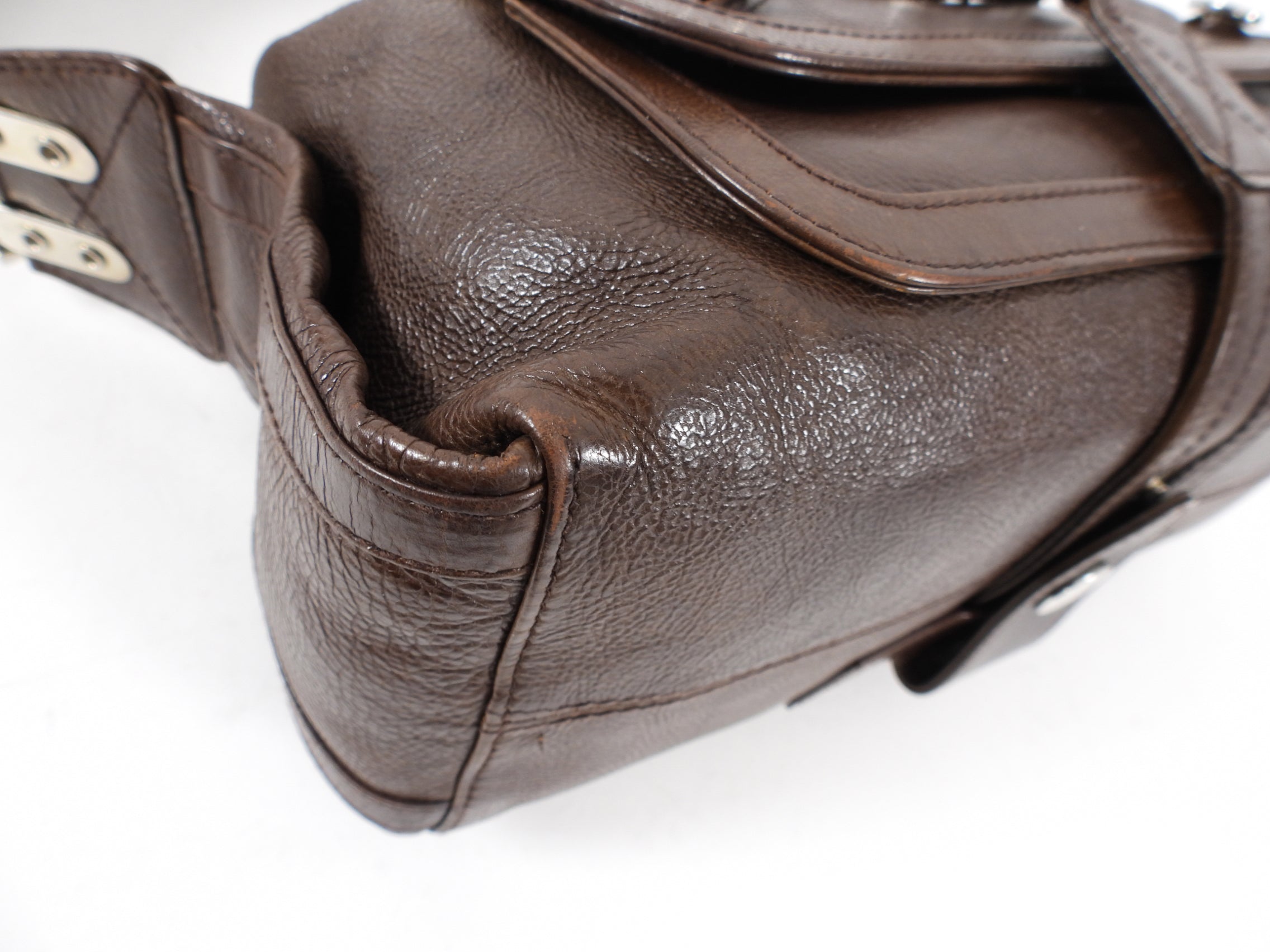 Vintage Christian Dior Galliano 2006 Brown Leather Flight Shoulder Bag - Authentic Designer Handbag for Women, Travel & Everyday Use
