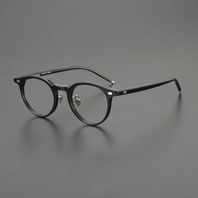 Stylish Black Unisex Acetate Round Eyeglasses - Full Rim Frame for Men & Women - Perfect for Reading, Work, and Fashion Accessories