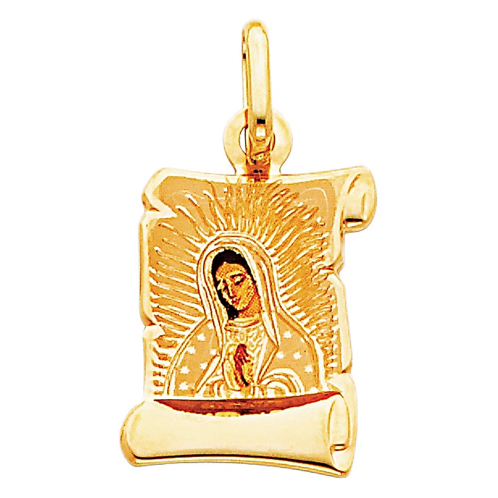 14K Yellow Gold Virgin Mary Guadalupe Pendant Necklace - 13x18mm Religious Jewelry for Women, Perfect for Gifts, Baptisms & Daily Wear