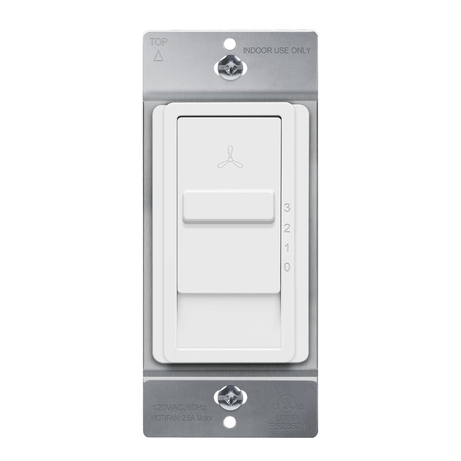 3-Speed Slide Fan Control Switch - Single Pole, 2.5 Amp, White - Perfect for Ceiling Fans, Exhaust Fans & Home Ventilation Systems