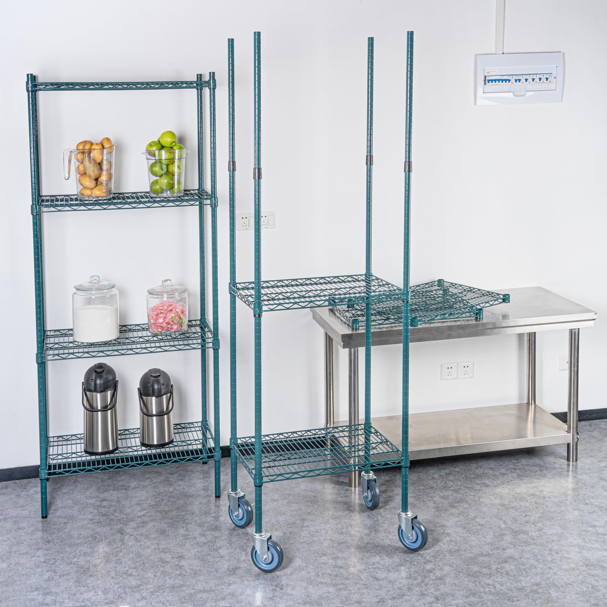 Restaurantware - 74 Inch NSF Certified Epoxy Shelving Posts for Mobile Storage | Green Steel Wire Shelving Poles (Shelves & Casters Sold Separately) | Durable, Corrosion-Resistant Commercial Kitchen Shelving for Restaurants, Warehouses & Food Service Areas