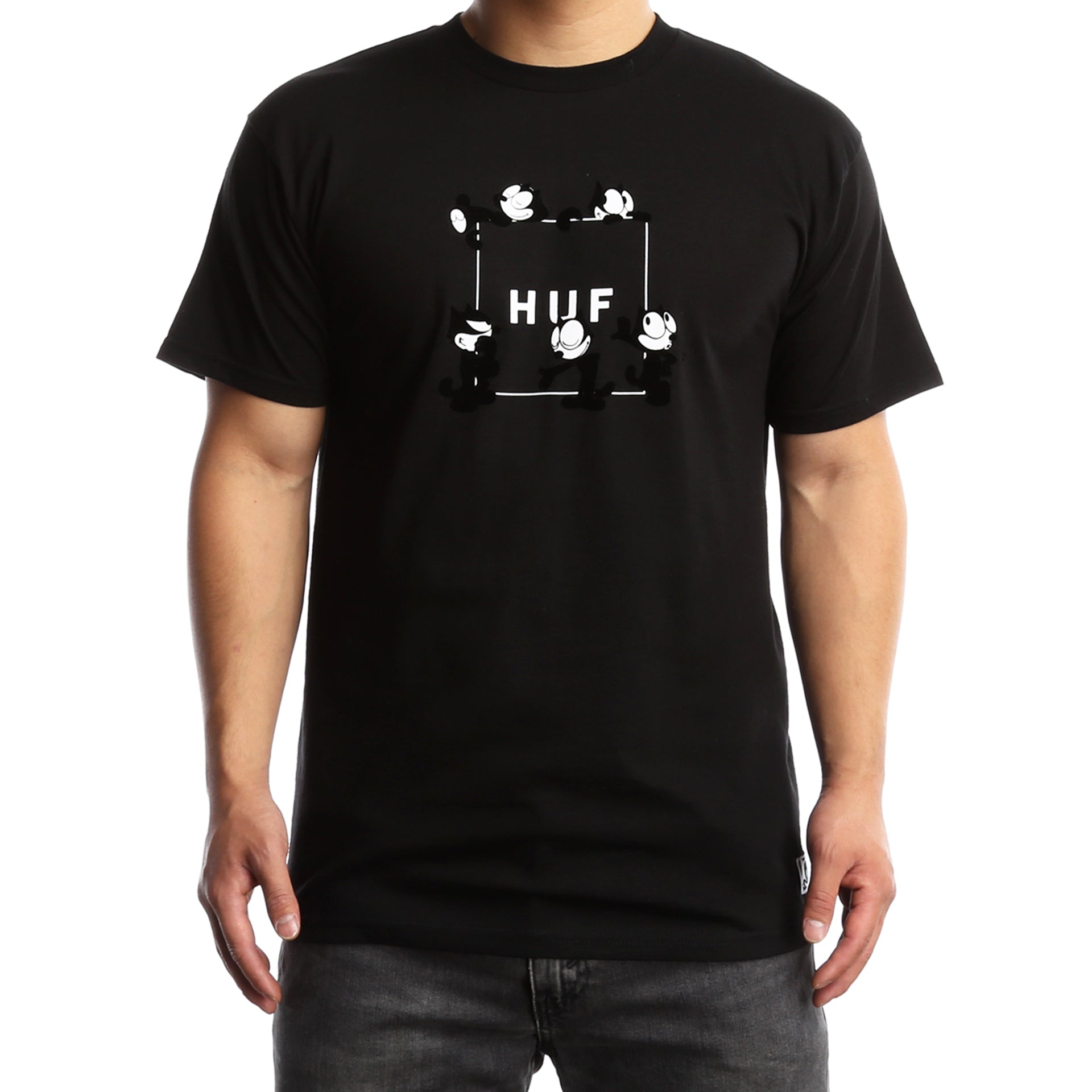 Huf x Felix Box Logo Short Sleeve T-Shirt for Men - Black Cotton Streetwear Tee - Perfect for Casual Wear, Skateboarding & Urban Fashion