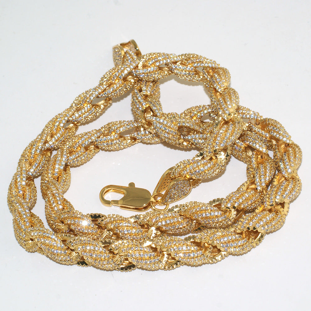 10mm Gold Iced Out Rope Chain Necklace for Men - Hip Hop Bling Jewelry, Perfect for Parties, Gifts & Everyday Wear