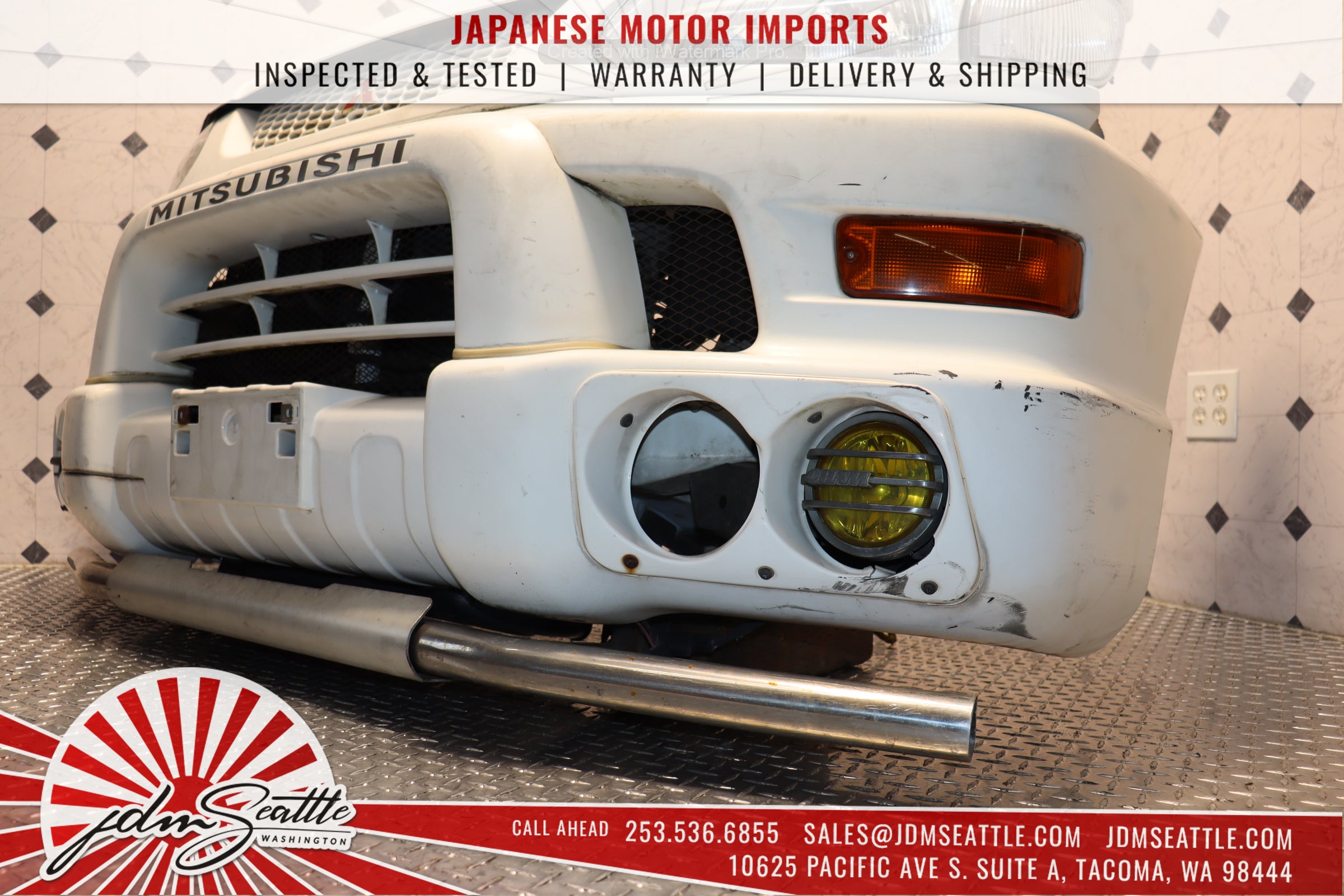 1997-2007 Mitsubishi Delica Front End Kit - Complete Nose Cut with Hood, Bumper & Headlights (White) | JDM Parts Replacement for Off-Road Adventures & Restoration Projects