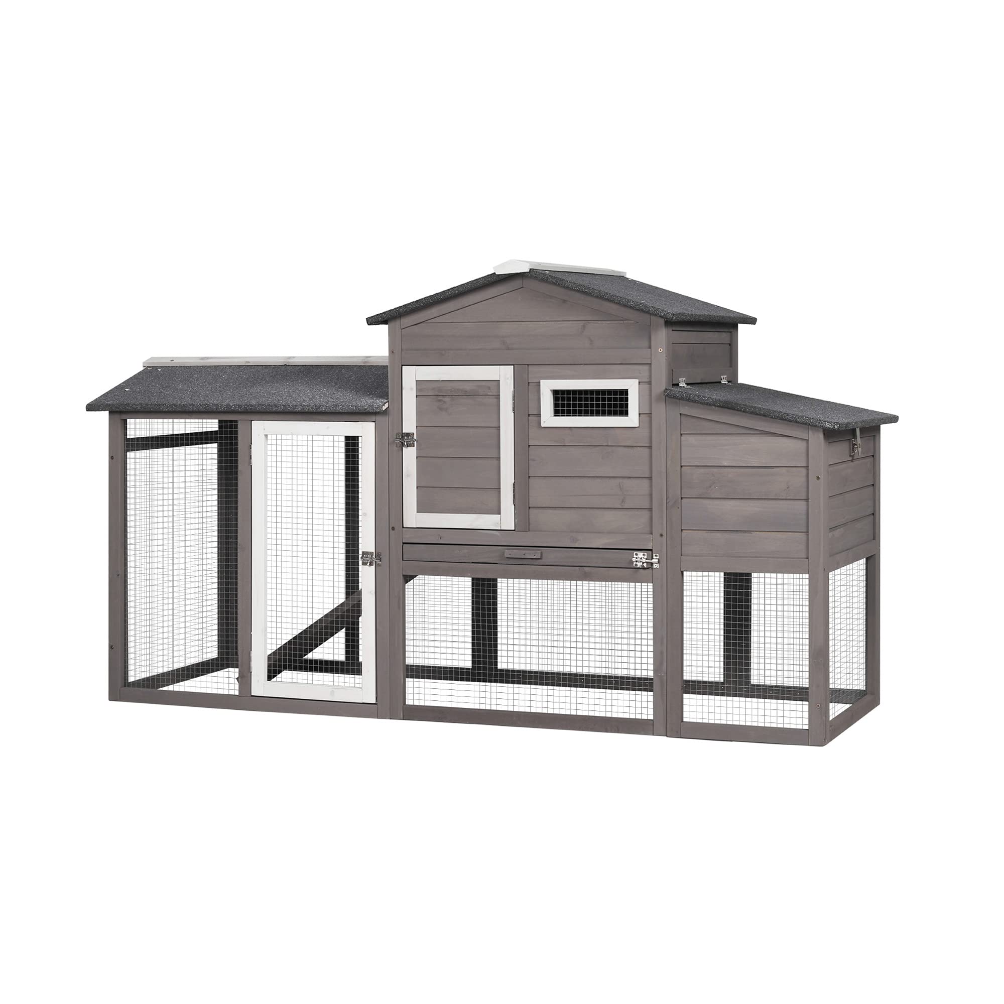 Premium HBLH Multi-Level Wooden Chicken Coop with Ramps, Large Run, Nesting Box & Wire Fence - Outdoor Poultry Cage for Hens (Grey) - Perfect for Backyard Farming, Egg Laying & Small Livestock Housing
