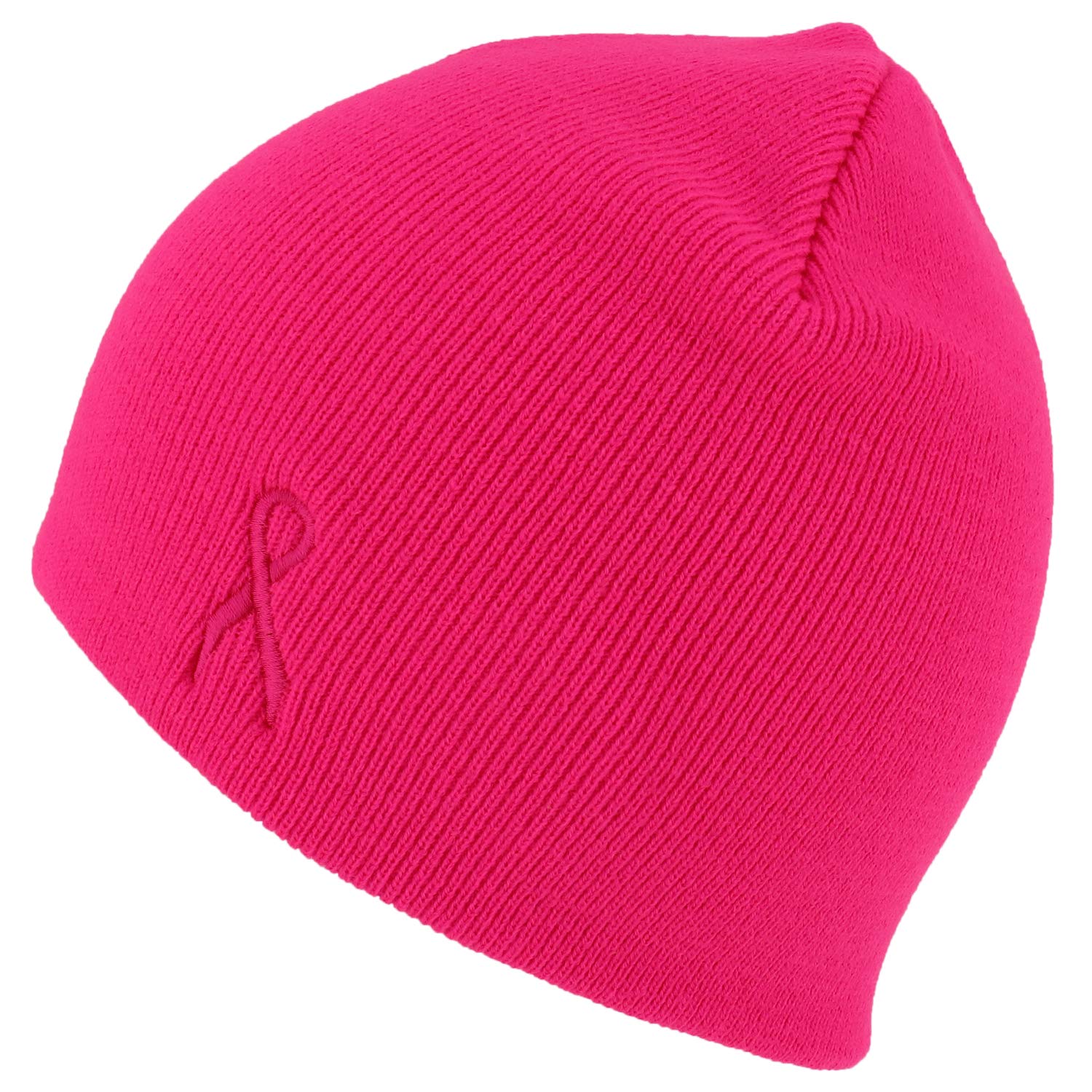 USA Made Pink Ribbon Embroidered Beanie - Soft & Comfortable Short Beanie for Breast Cancer Awareness - Perfect for Chemo, Support Events & Everyday Wear