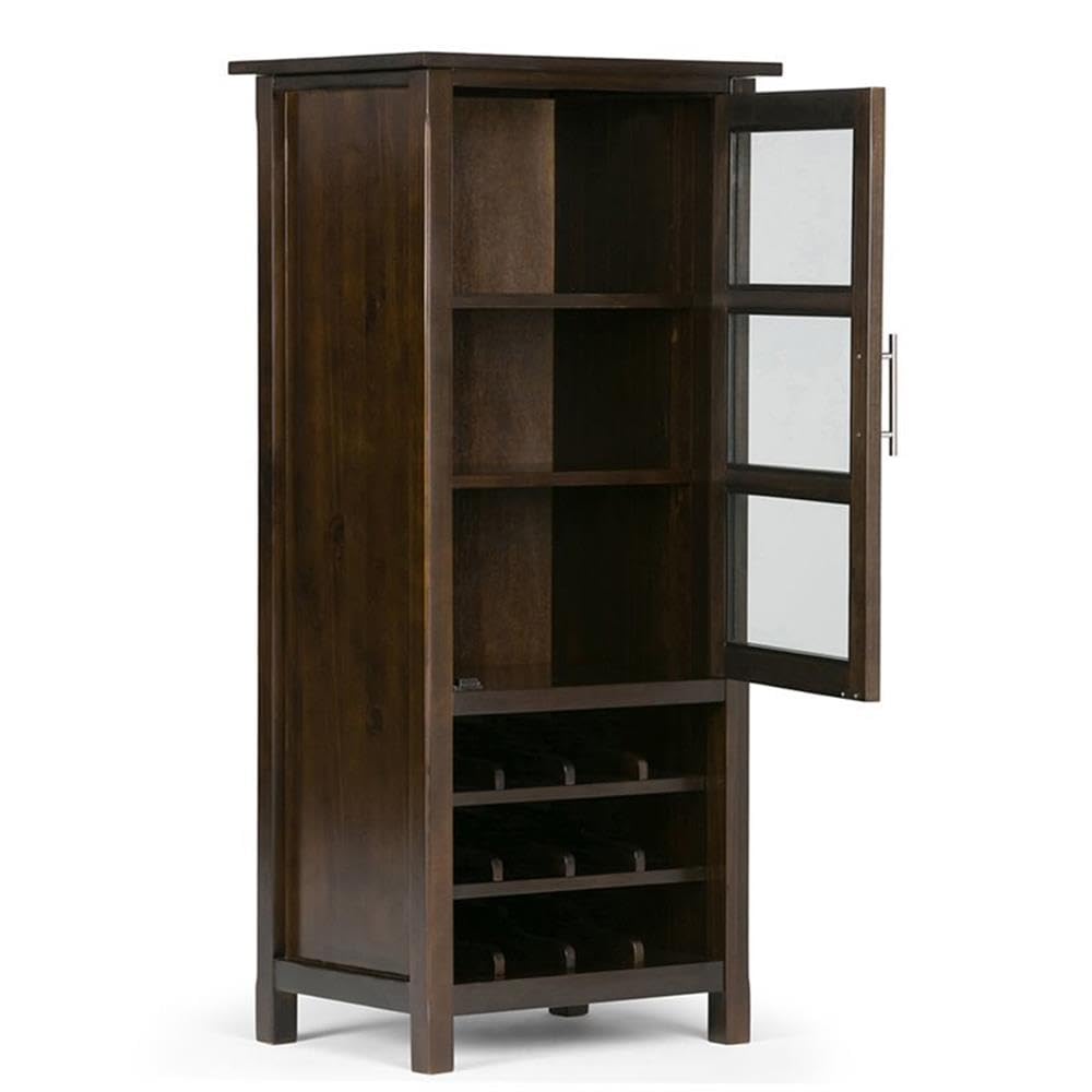 Rustic Distressed Brown Wine Rack Cabinet with Glass Door - Tall Wooden Liquor Storage for Kitchen, Home Bar & Living Room - Perfect for Whiskey, Wine Bottles & Glassware Organization (Ideal for Entertaining, Dining Rooms & Wine Cellars)
