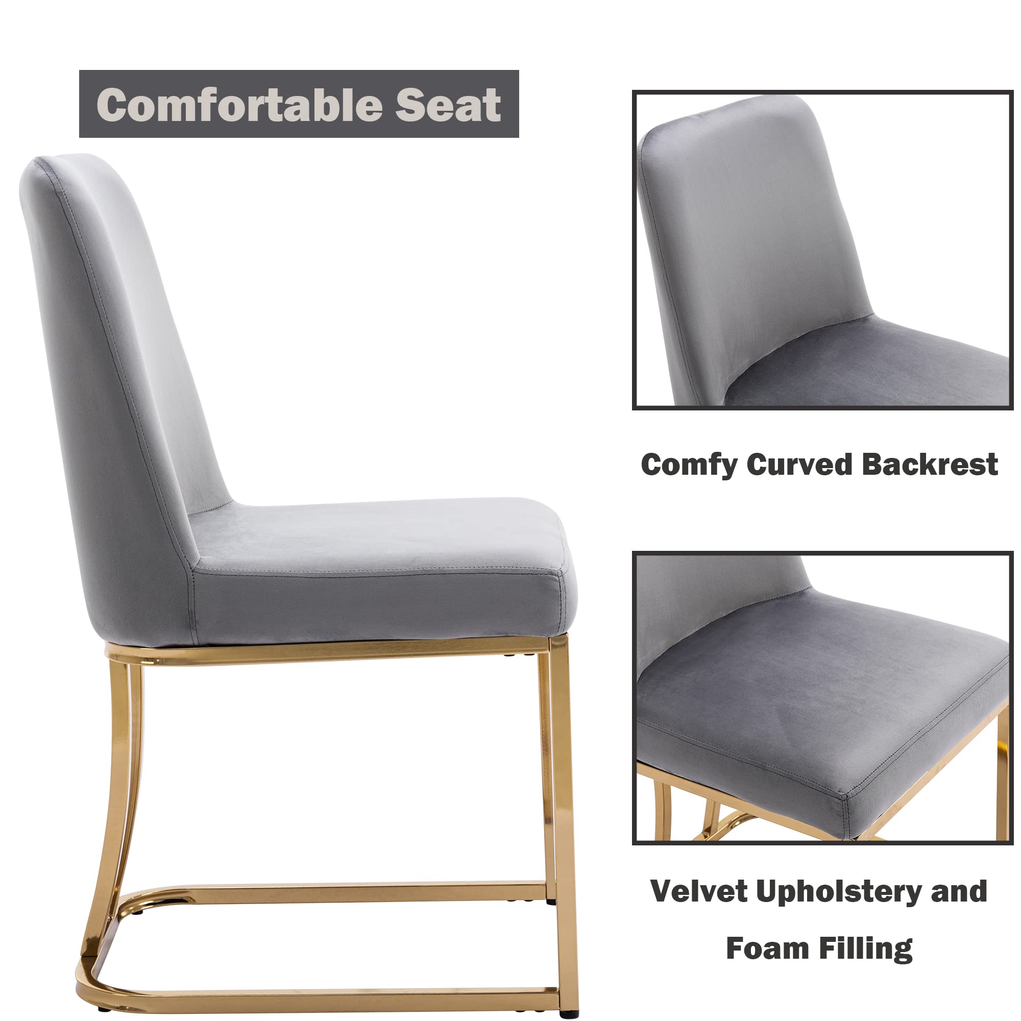 2-Piece Velvet Dining Room Chairs Set - Modern High Back Upholstered Side Chairs, Armless Grey Accent Chairs for Dining Room, Living Room & Home Decor | Perfect for Small Spaces, Apartments & Entertaining Guests