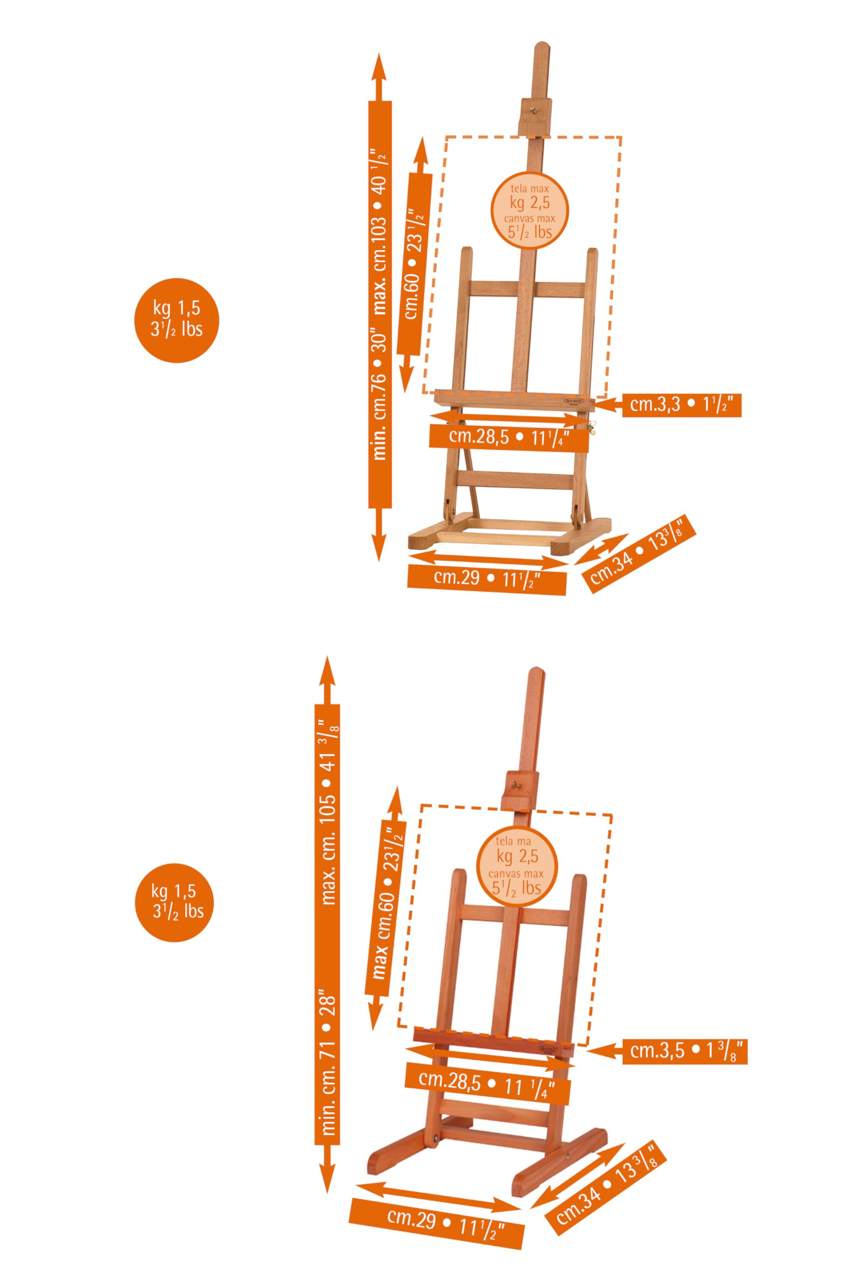 Mabef Presentation Basic Table Easel - Adjustable Wooden Display Stand for Artists, Teachers & Presenters - Perfect for Art Exhibits, Classroom Demonstrations & Home Decor (Brown)