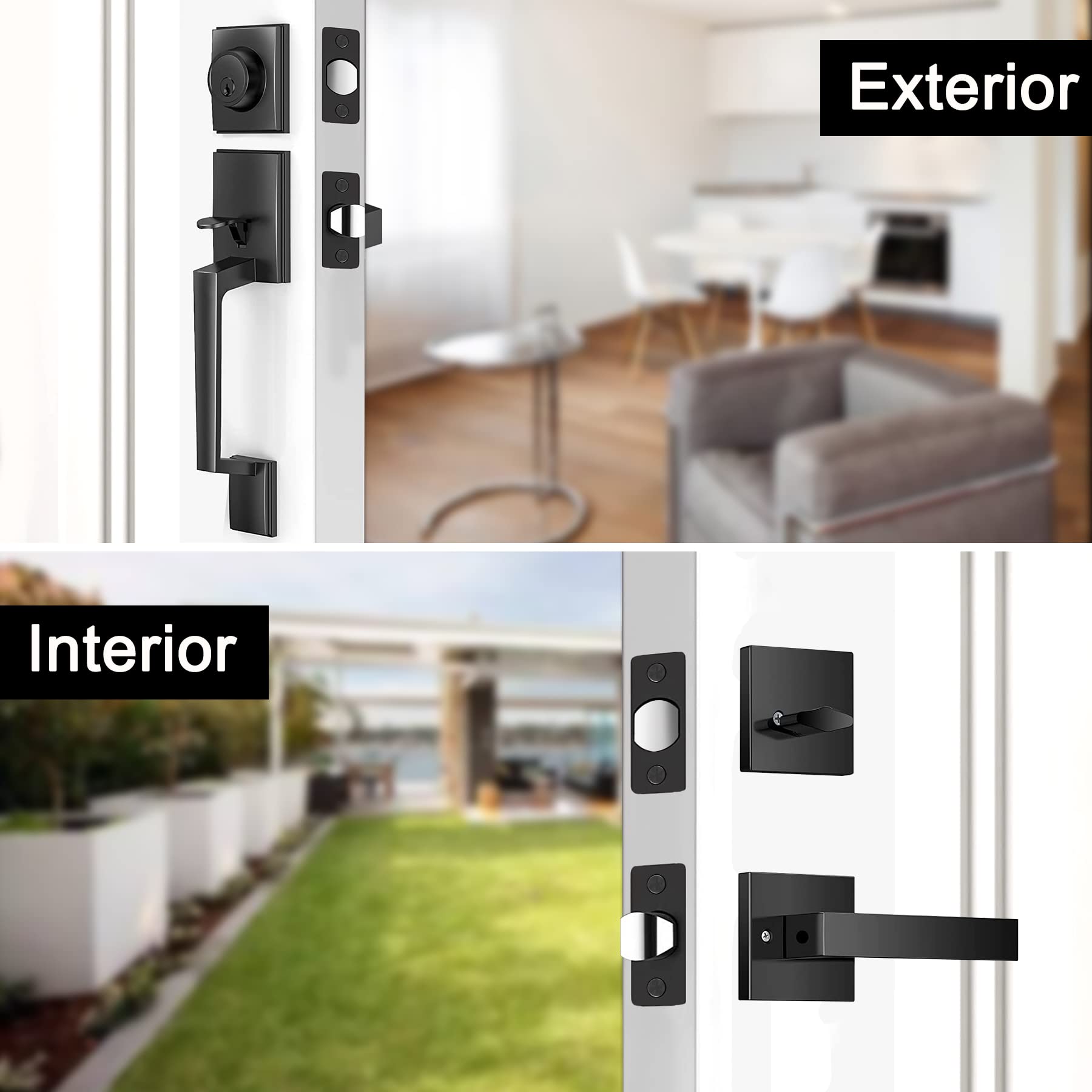 **Heavy Duty Matte Black Double Door Handle Set with Dummy - Keyed & Dummy Handle Set for Front, Back, or Office Doors - Secure & Stylish Entryway Solution**    *(Perfect for Home, Office, or Commercial Use - Enhances Security & Aesthetic Appeal)*