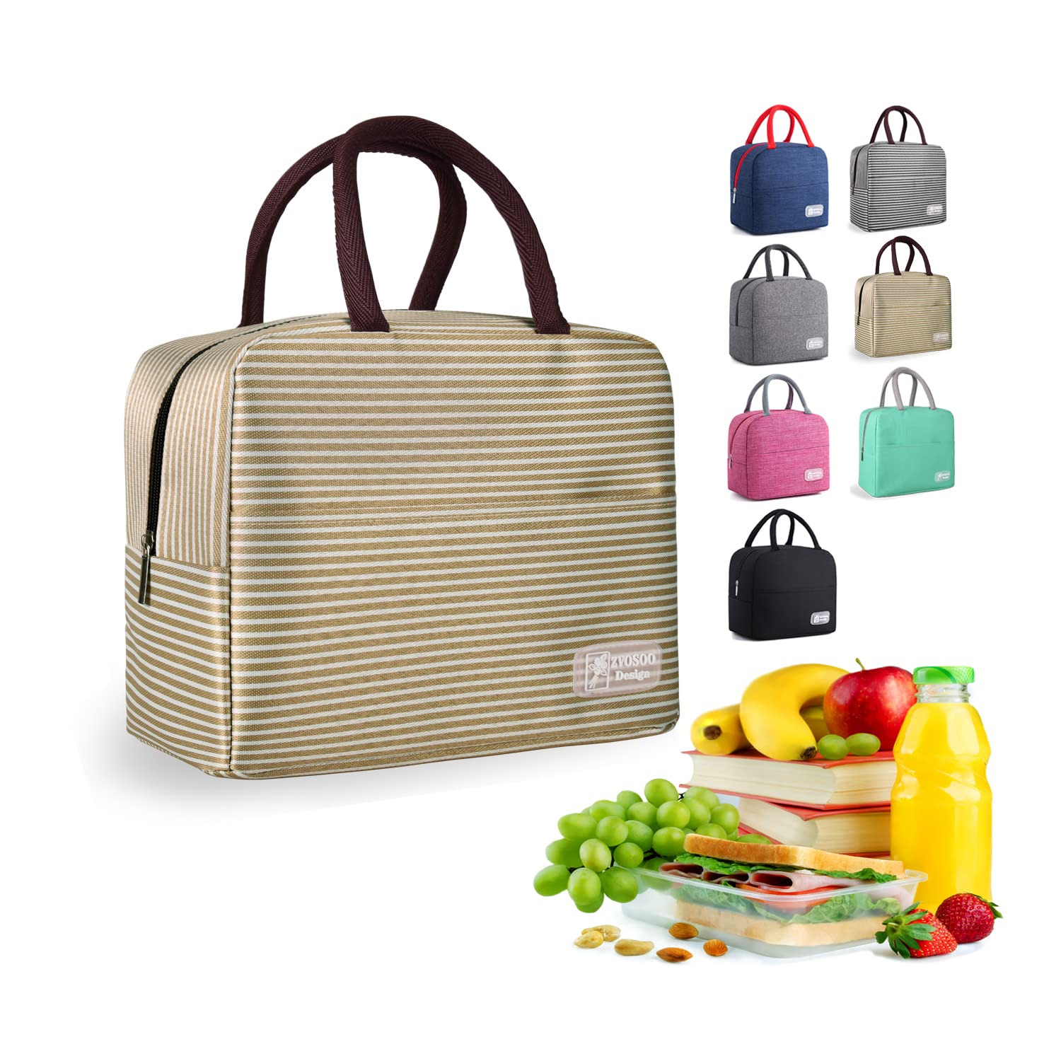 Insulated Lunch Bags for Women & Men - Reusable Waterproof Lunch Box with Multiple Pockets for Work, Office, School, Picnic & Outdoor Activities - Perfect for Meal Prep, Camping & Travel (Beige & White)
