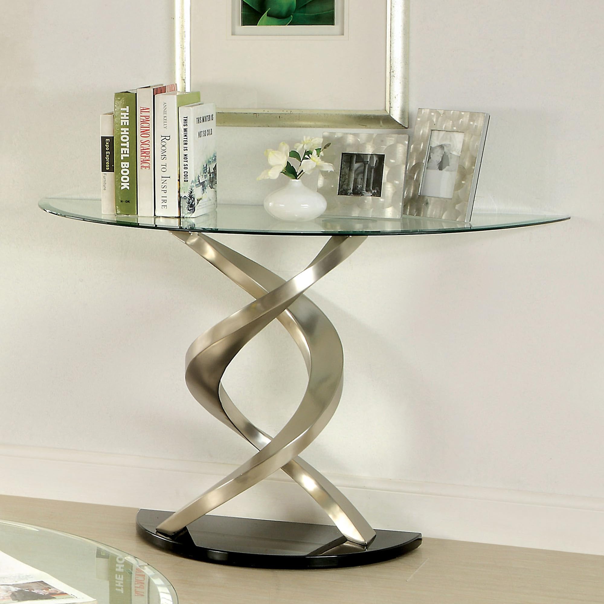 Furniture of America Kalliope Modern Sofa Table with Metallic Finish - Stylish End Table for Living Room, Bedroom & Office Decor