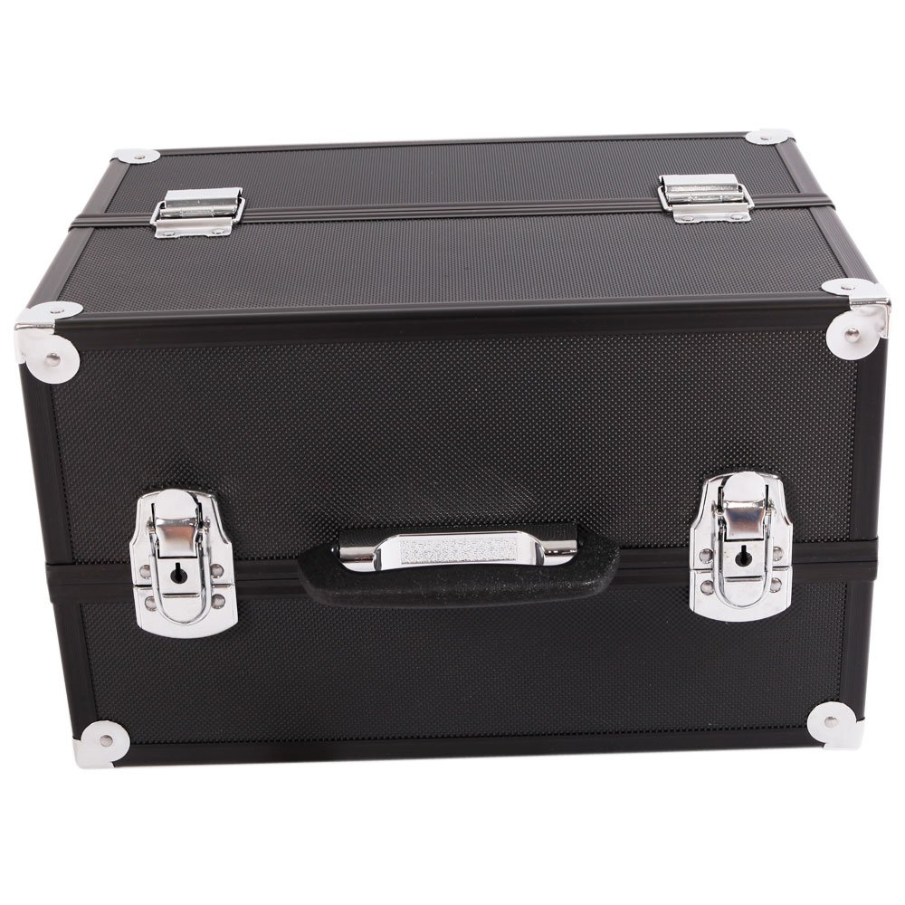Professional Aluminum Alloy Portable Cosmetic Case - Lockable Jewelry & Makeup Storage Box with Key (Black) | Perfect for Travel, Salon & Home Organization
