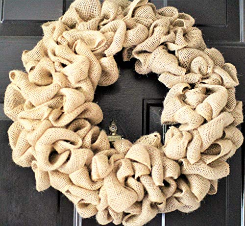 24 Inch Natural Burlap Wreath for Front Door - Rustic Wedding, Spring & Winter Decor - DIY Plain Wreath for Outdoor Home Decor, Seasonal Door Hanging