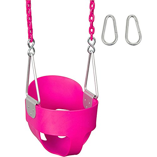 Highback Full Bucket Swing Seat with 8.5' Coated Safety Chain & SSS Logo - Pink | Durable Outdoor Playground Swing for Kids Backyard, Park & School Playground Equipment
