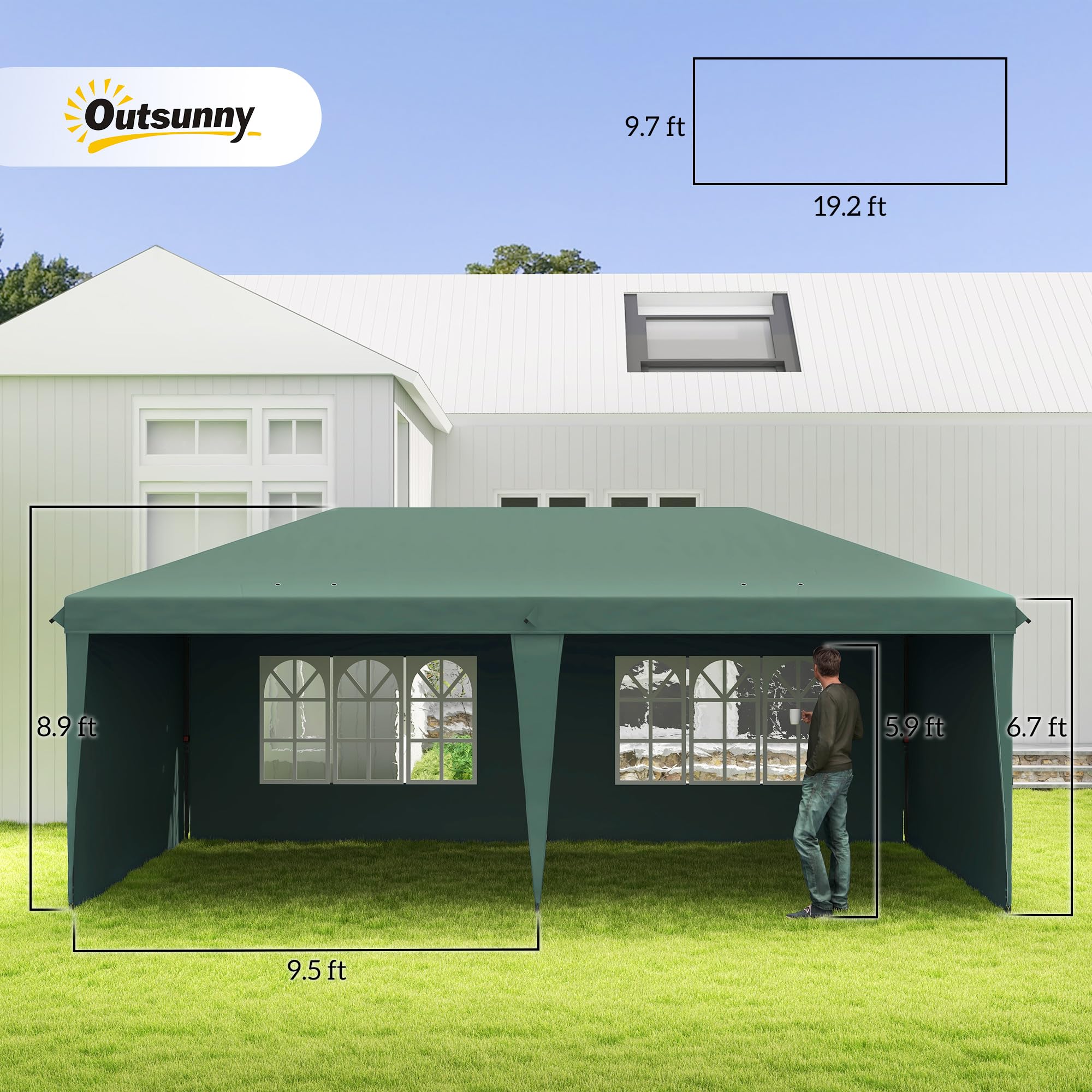 Outsunny 10' x 20' Heavy Duty Pop Up Canopy Tent with 4 Sidewalls & Carrying Bag - Instant Outdoor Gazebo for Parties, Garden, Patio, Camping, Beach, and Backyard Events