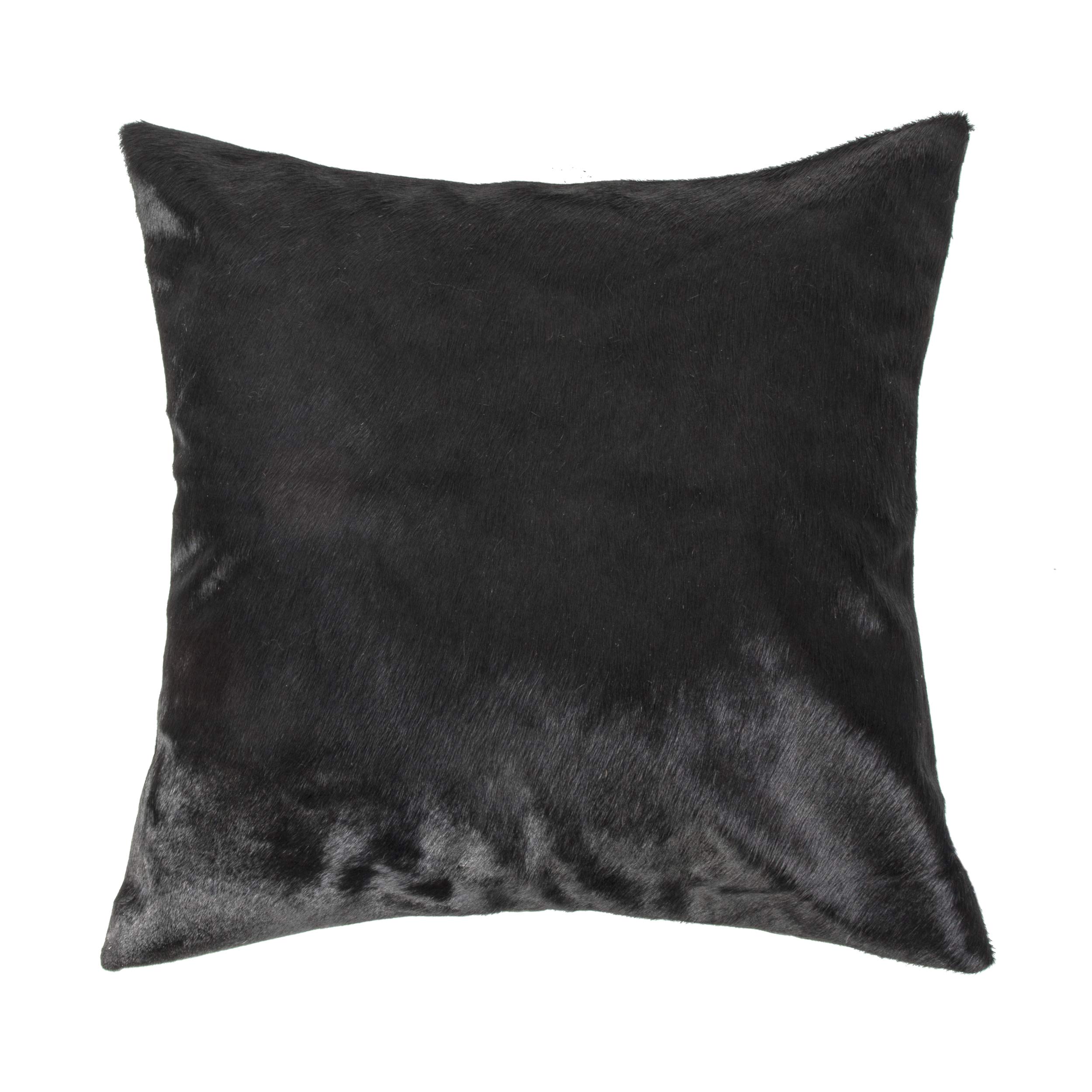 Premium 18x18 Inch Natural Torino Cowhide Throw Pillows with Polyester Insert - Handcrafted 100% Genuine Leather Decorative Cushions for Sofa, Bed & Living Room - Black Luxury Home Decor Accent Pillows