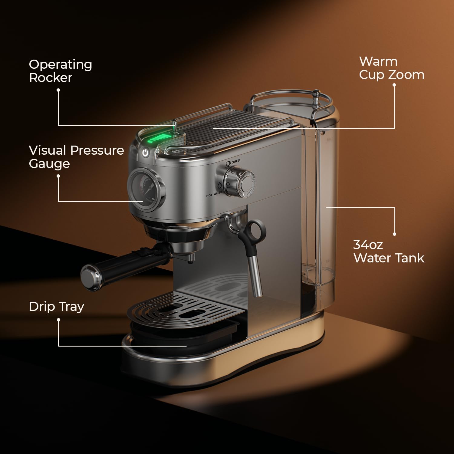 20 Bar Espresso Machine with Milk Frother - Semi-Automatic Coffee Maker for Latte & Cappuccino, 1450W Stainless Steel Coffee Machine with 34oz Removable Water Tank - Perfect for Home, Office & Cafe Use