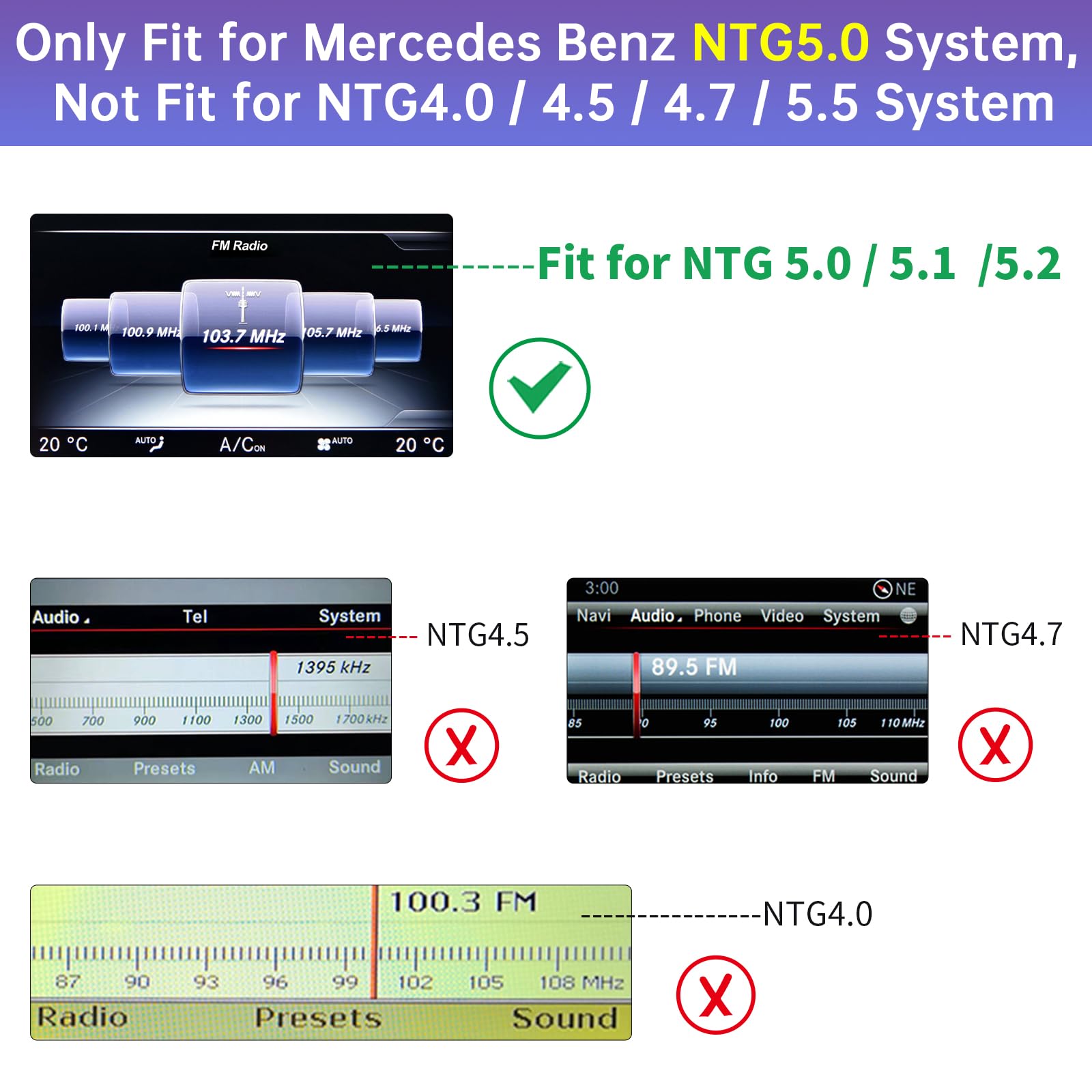Wireless CarPlay & Android Auto Adapter for Mercedes Benz B/C/E/G/S/V/GLC/CLA/GLA/GLE/GLS Class 2015-2018 with NTG5.0 - CarPlay Retrofit Kit, MirrorLink & Backup Camera Support - Perfect for Hands-Free Navigation & Entertainment While Driving