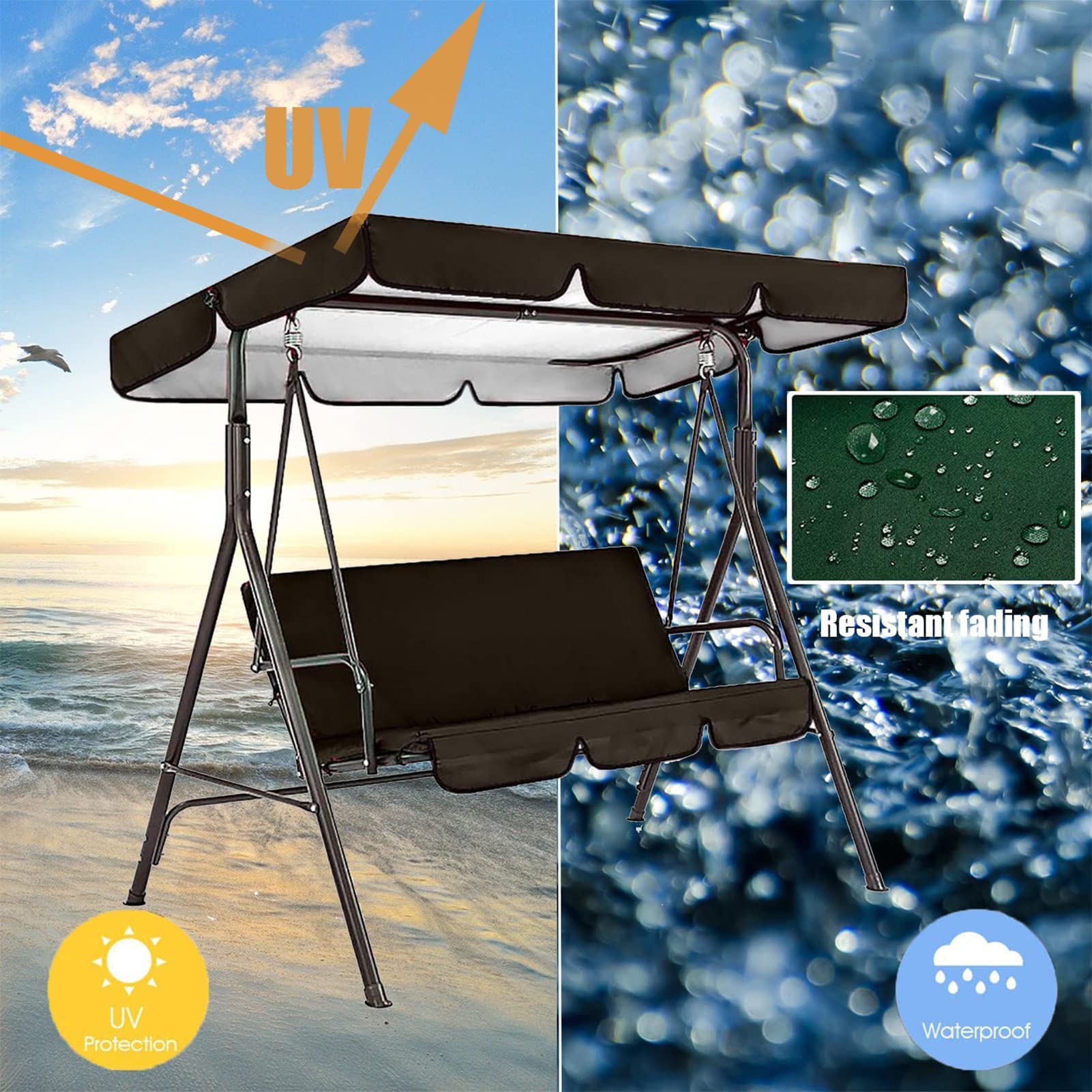 Waterproof Swing Canopy Cover Replacement for 2/3 Seater Outdoor Swing Bench - Sky Blue (142x120x18cm) - Patio Garden Swing Shade Cover - Perfect for Backyard, Deck, and Outdoor Relaxation