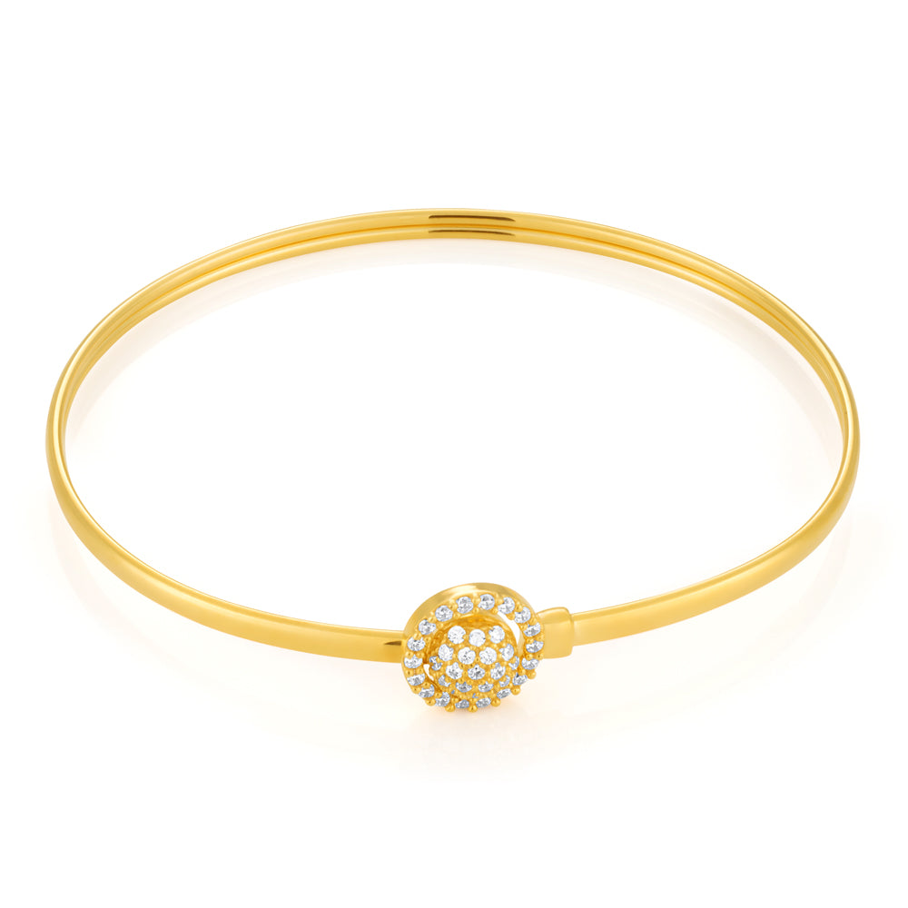9ct Gold Silver Filled Cubic Zirconia Sunflower Power 2-Way Oval Bangle Bracelet (50x60mm) - Elegant Jewelry for Women, Perfect for Weddings, Parties & Everyday Wear