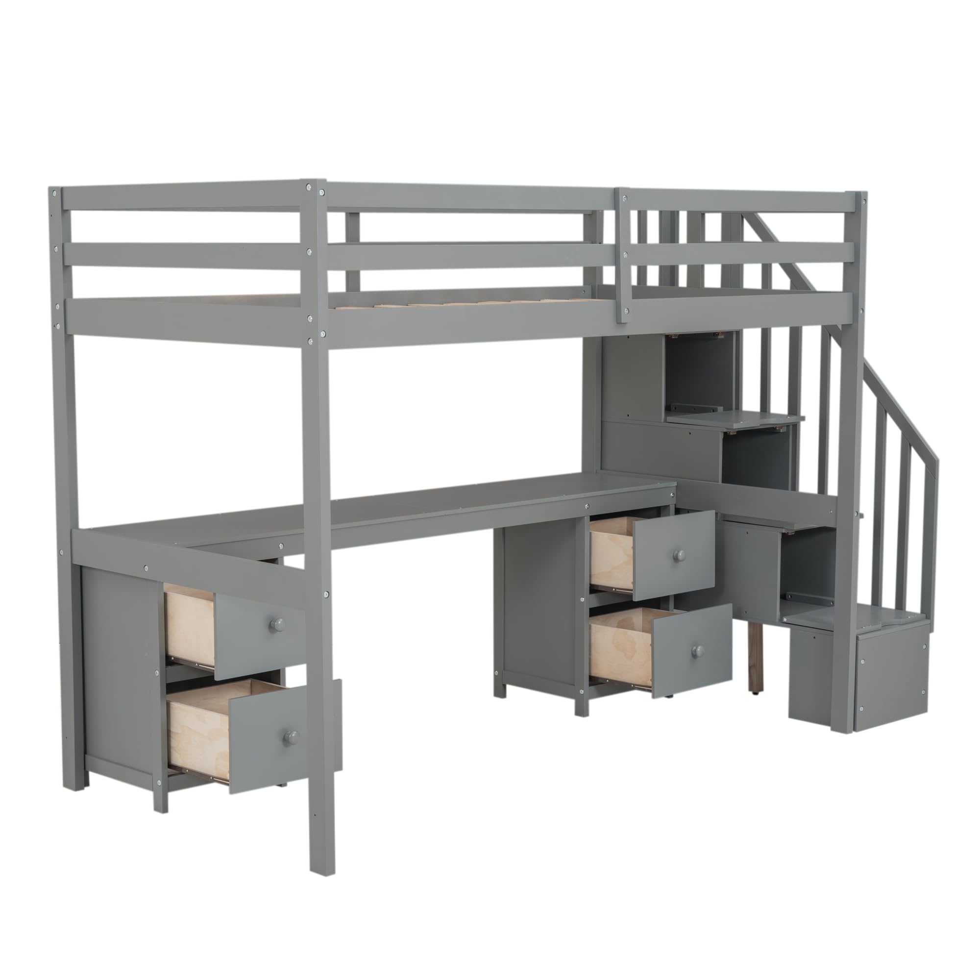 Harper & Bright Designs Twin Size Wood Loft Bed with Stairs, Desk & Storage Drawers - Space Saving Kids Bedroom Furniture for Small Rooms, Dorm or Apartment