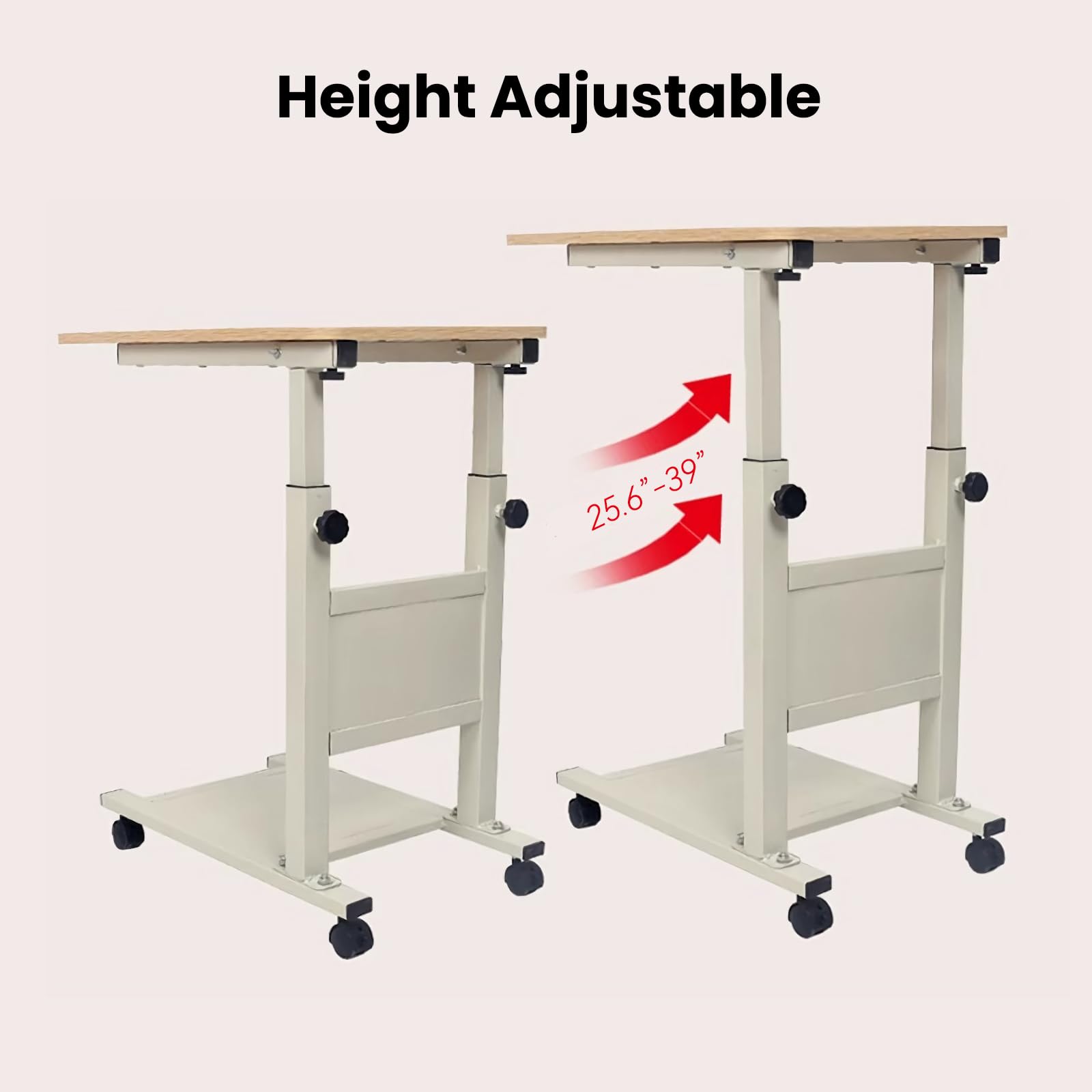 Adjustable Over Bed Table with Wheels - Rolling Hospital Tray Table, C-Shaped Bedside Table for Laptop, Meals & Snacks - Perfect for Hospital, Home Care, Wheelchair & Sofa Use
