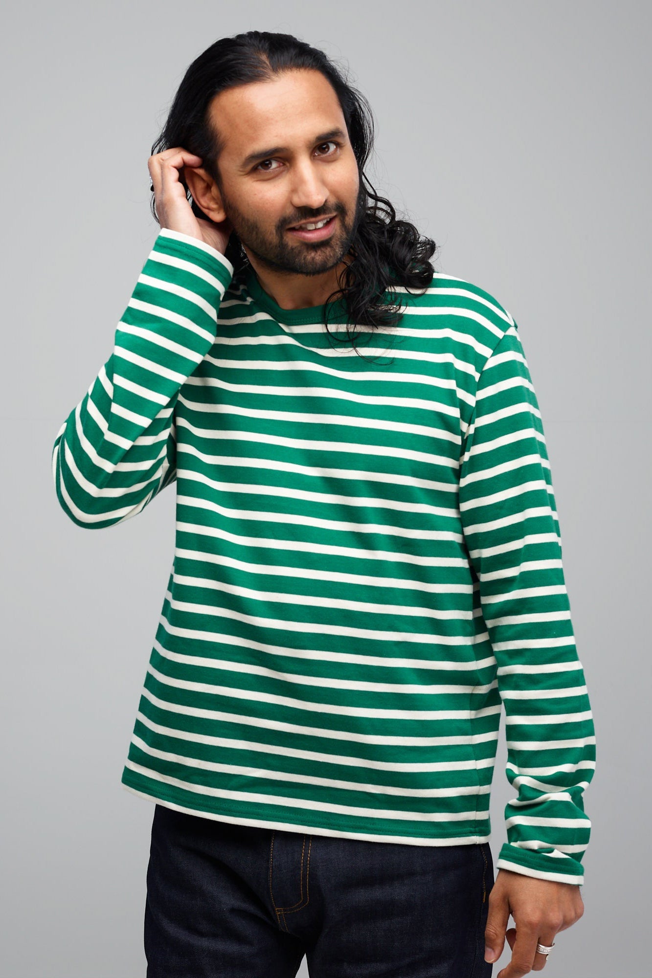 Men's Breton Striped Long Sleeve Shirt - Classic Navy & Ecru Cotton Tops for Casual Wear | Perfect for Office, Date Night & Weekend Outfits