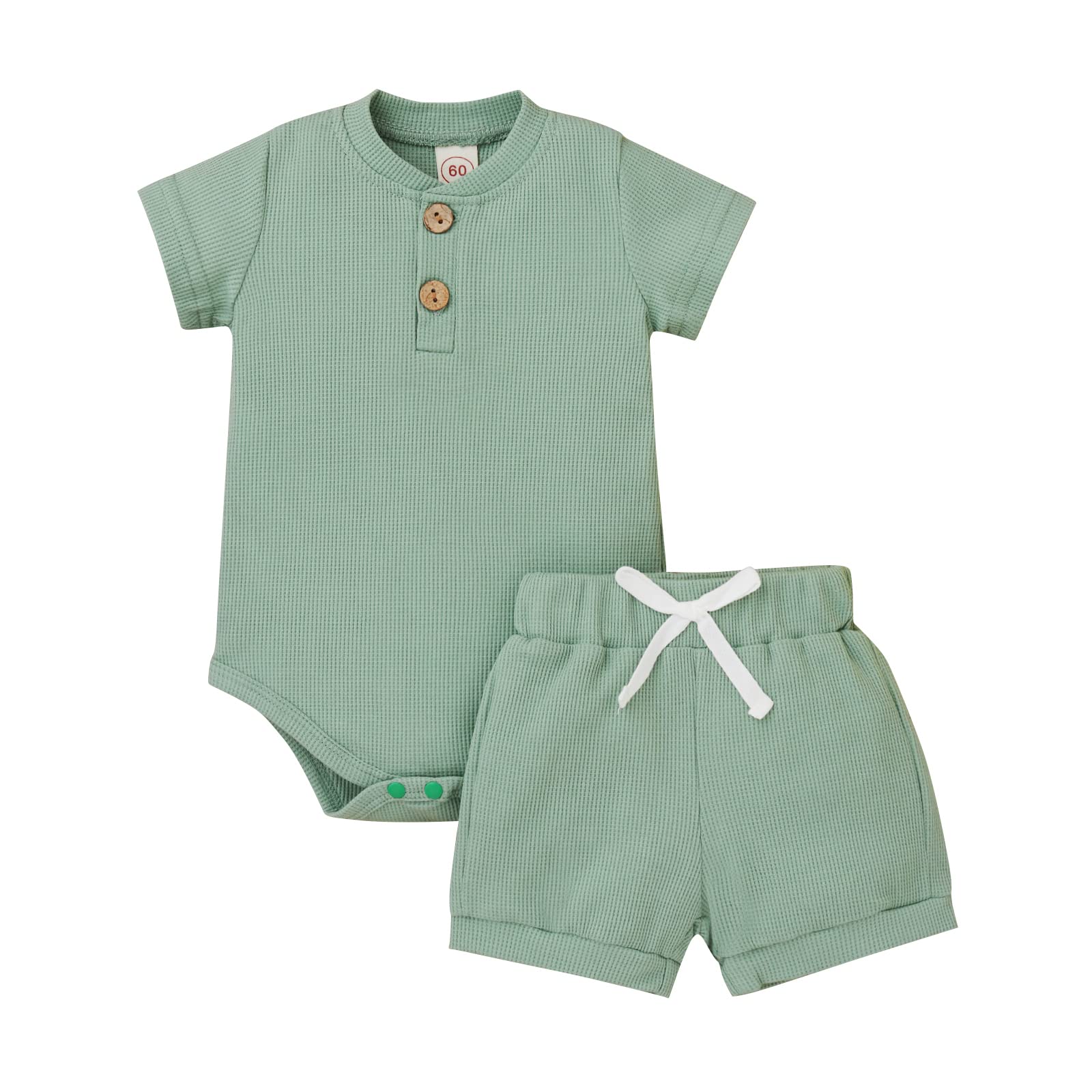 Newborn Baby Summer Clothes Set - 2PCS Unisex Waffle Cotton Romper & Shorts Outfit for Boys & Girls | Perfect for Playtime, Beach & Outdoor Activities
