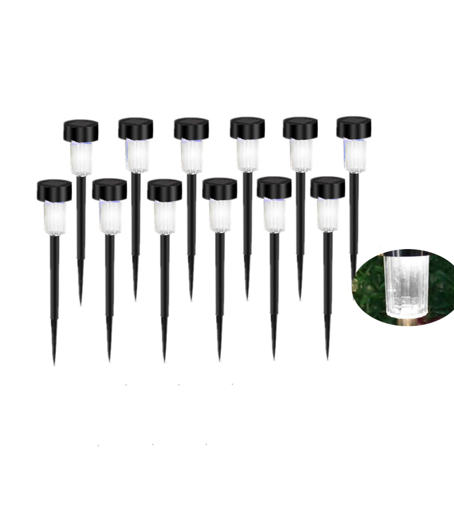 12-Pack White LED Solar Garden Lights - Waterproof Outdoor Landscape Lighting for Lawn, Patio, Pathway & Yard Decoration (Solar Powered, Dusk to Dawn) - Perfect for Backyard, Garden, Walkway & Landscape Illumination