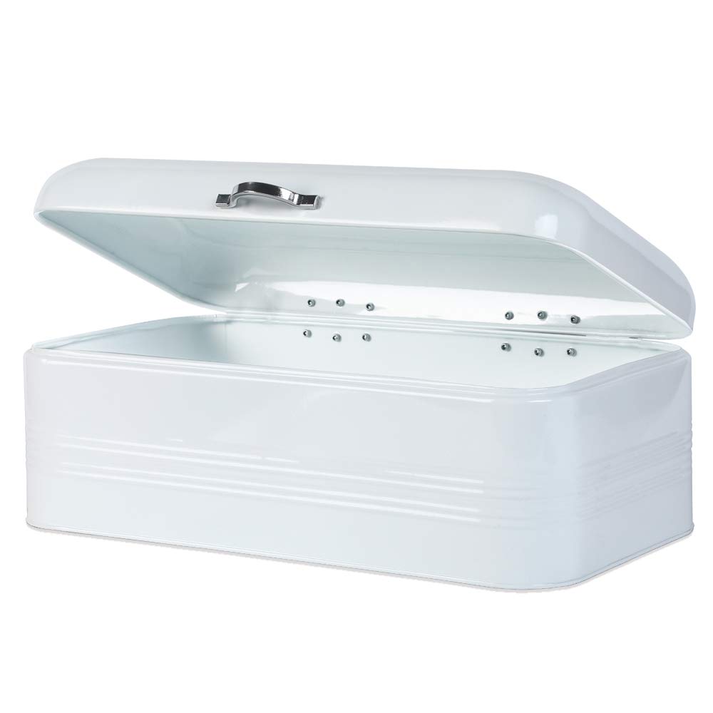 Stainless Steel Bread Box for Kitchen - 16.3x9x6.7 Inch Metal Bread Storage Container with Lid - Perfect for Countertop, Pantry & Bakery Organization (White)