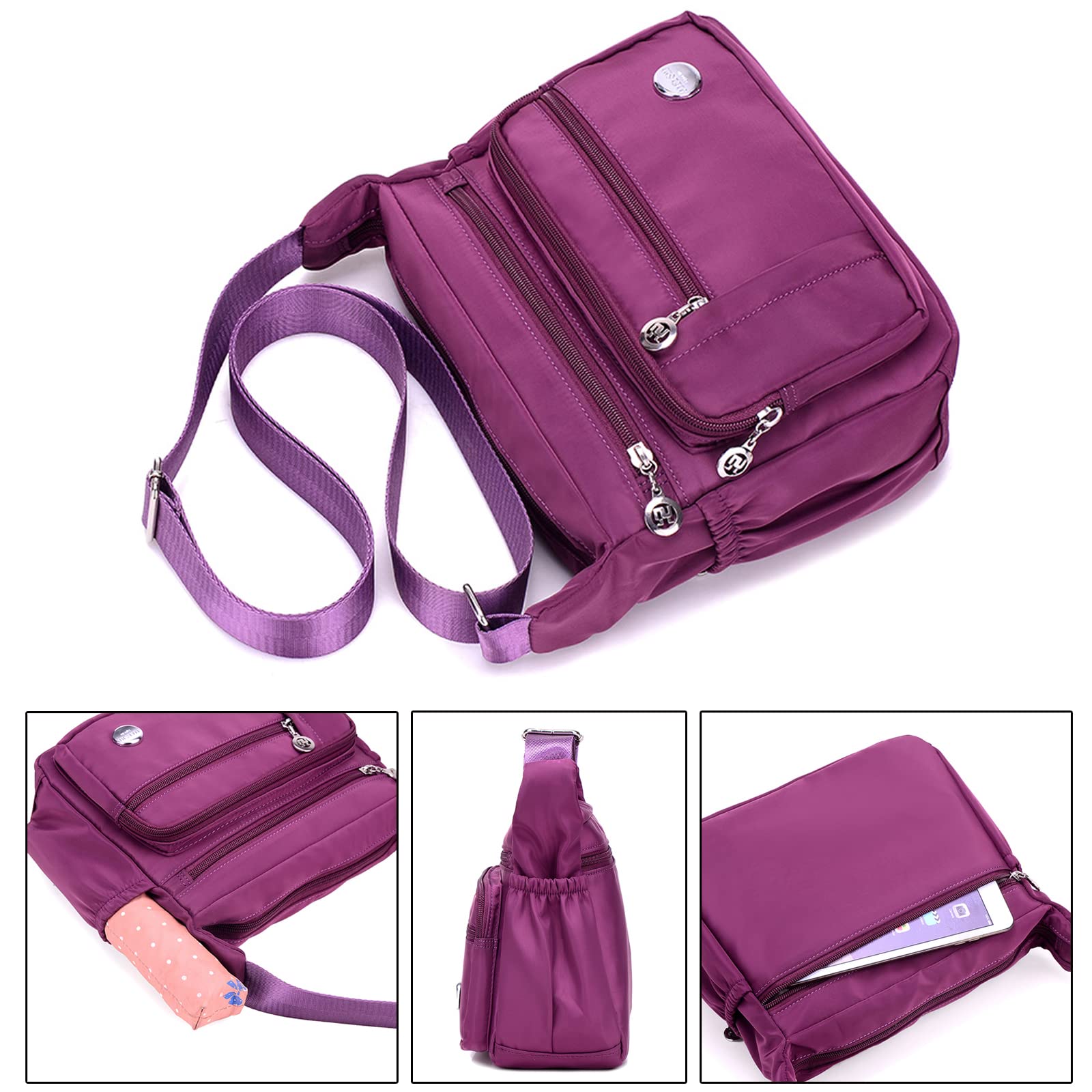 Blostirno Women's Waterproof Nylon Crossbody Bag with Multiple Pockets - Stylish Shoulder Purse for Travel, Shopping & Everyday Use