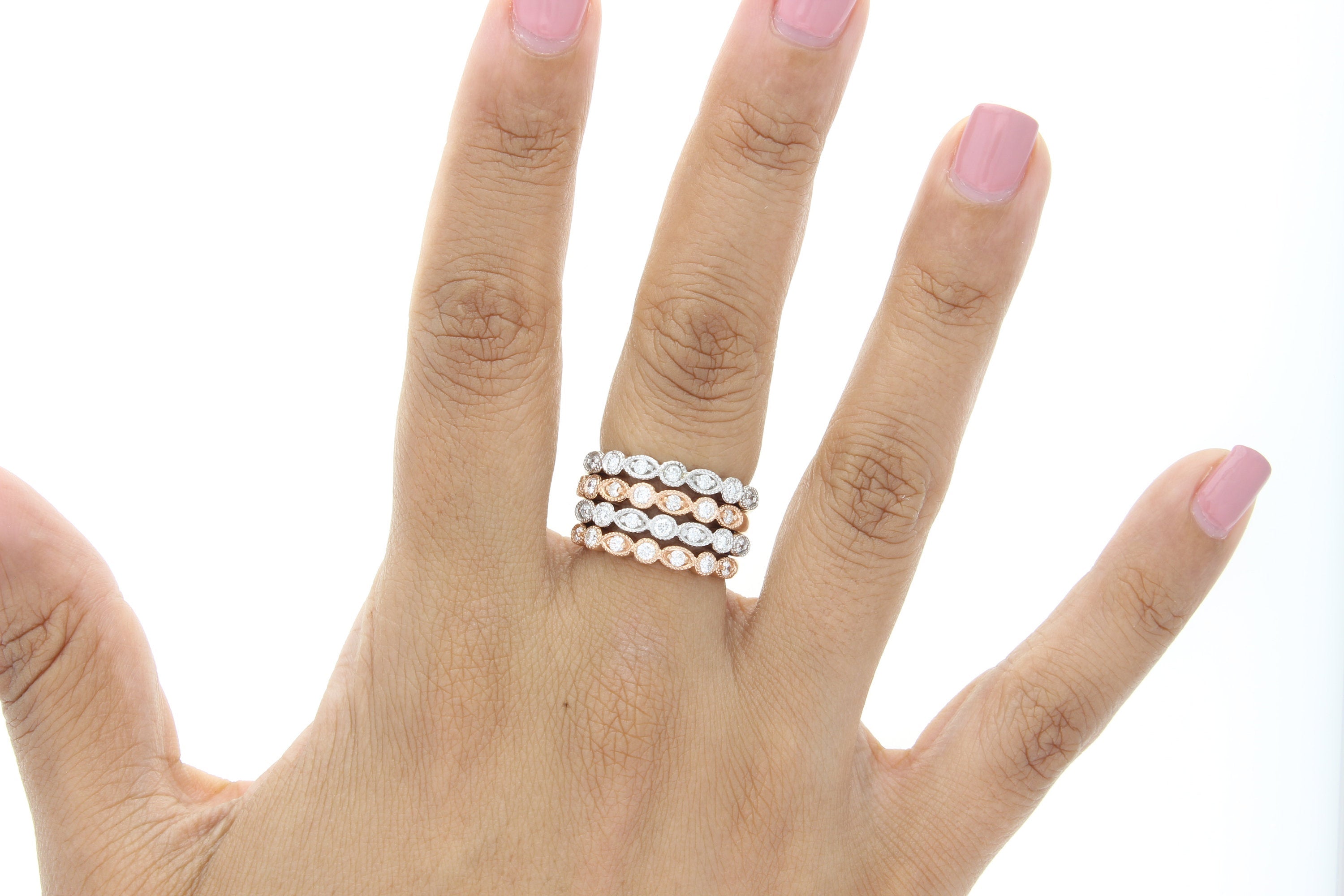14K White, Rose & Yellow Gold Stackable Diamond Ring - 0.18cttw Total Weight | Perfect for Layering, Anniversary Gifts & Everyday Elegance