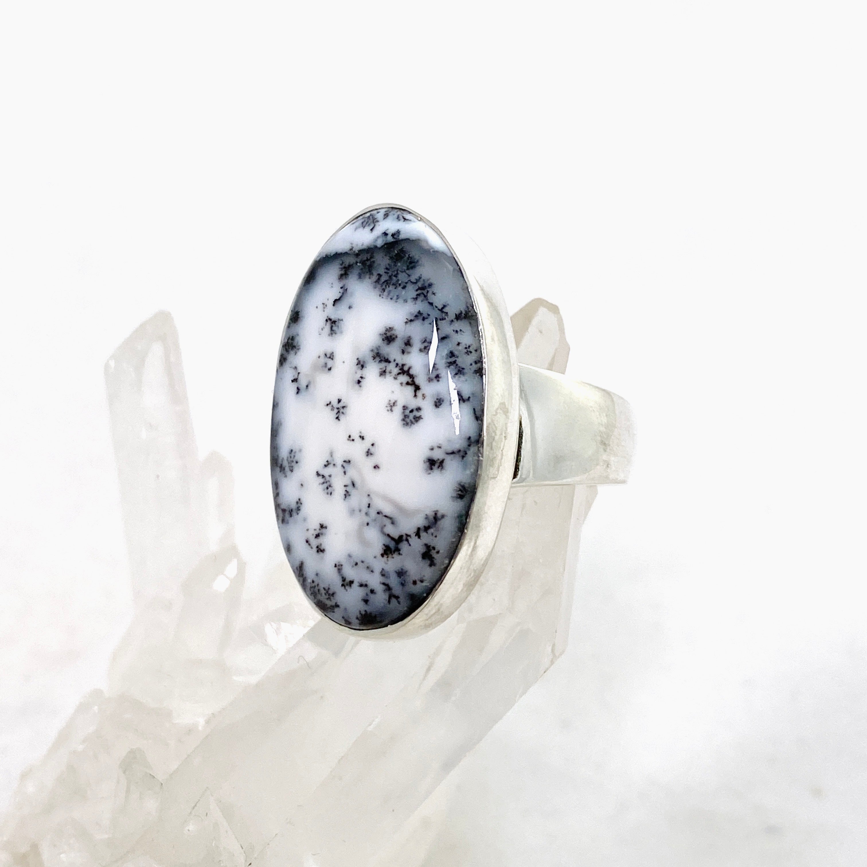 Dendritic Opal Oval Cabochon Ring - Size 8 KRGJ3310 - Perfect for Boho Jewelry & Nature-Inspired Fashion