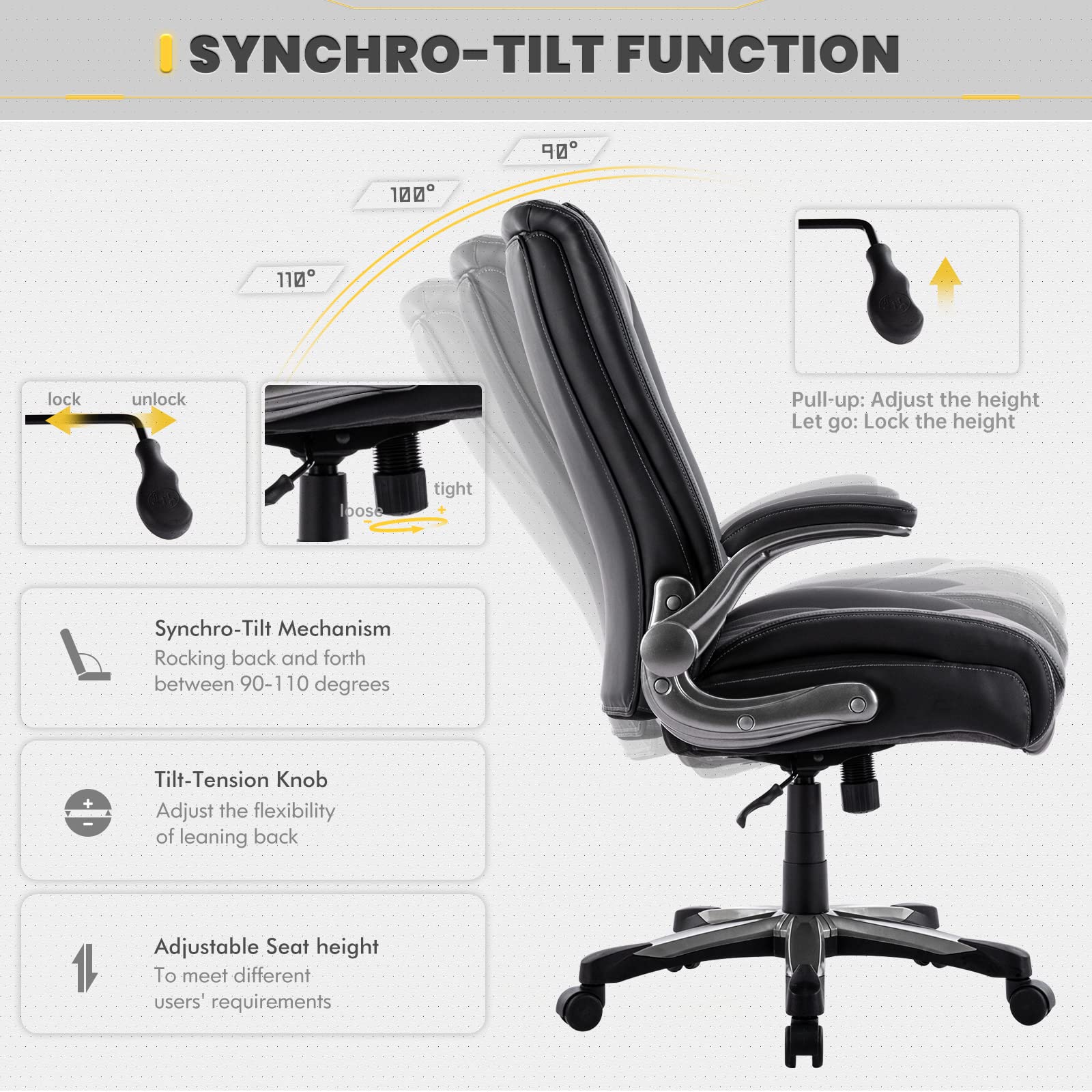 COLAMY Big and Tall Office Chair 400lbs Heavy Duty - High Back Executive Desk Chair with Flip-Up Arms & Wide Seat for Home Office - Ergonomic Computer Chair for Large Men - Perfect for Long Work Hours & Gaming Sessions (Black)